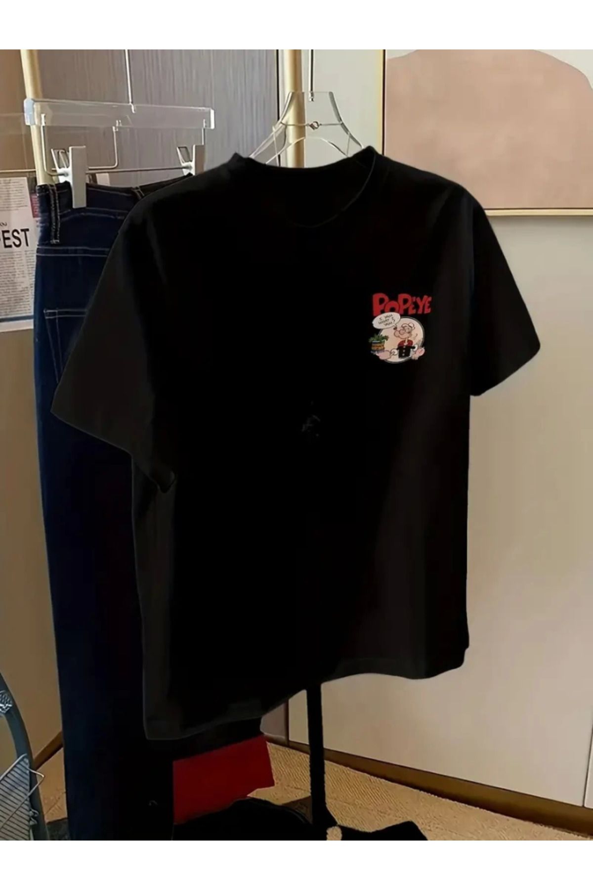 COjans Baskılı Oversize Bisiklet Yaka T-shirt - Siyah