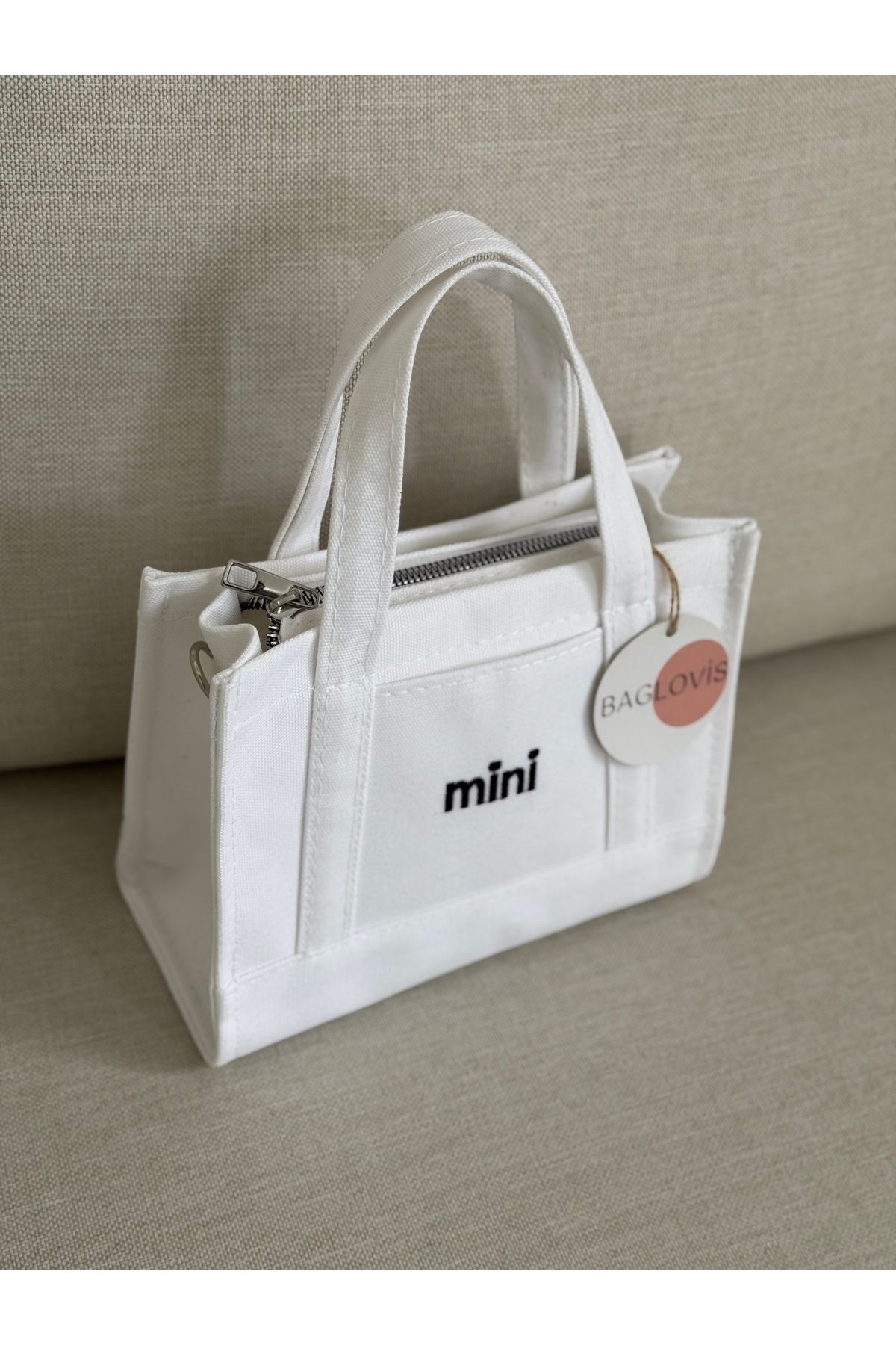 BAGLOVİS-White Color Small Shoulder Bag with Front Coin Compartment and Mini Embroidered Long Strap En20 Uzn16 4
