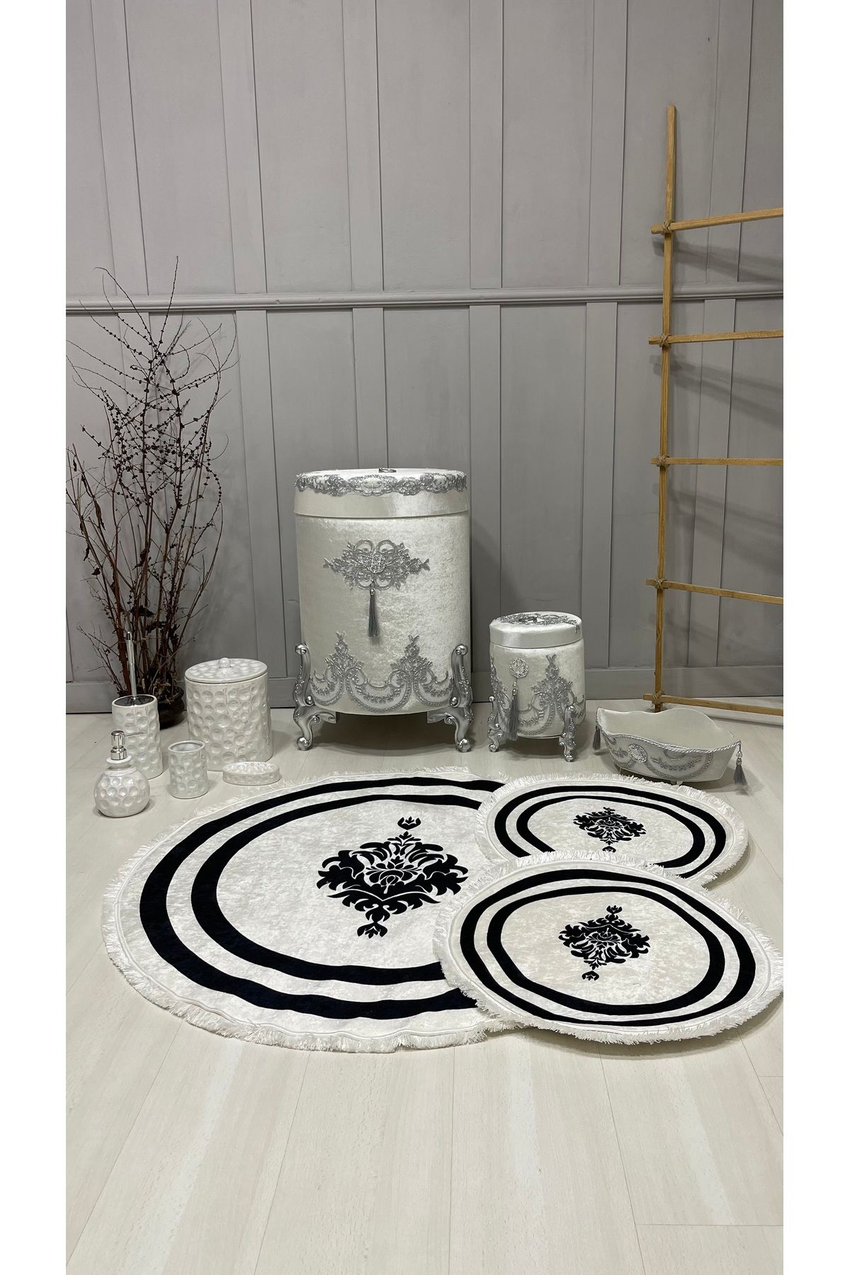 asra tasarım-Laundry Basket, Bathroom Rug, Bathroom Set, 2