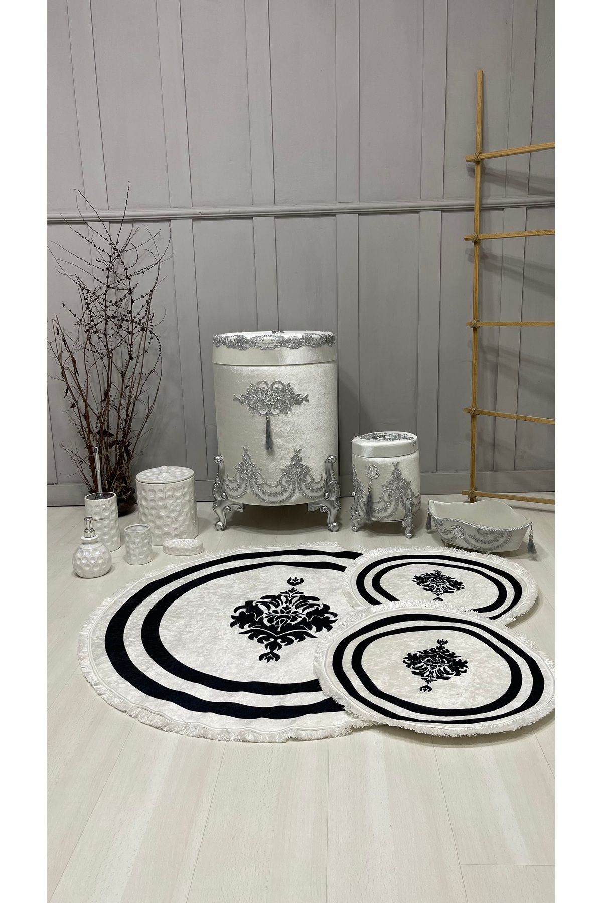 asra tasarım-Laundry Basket, Bathroom Rug, Bathroom Set, 1
