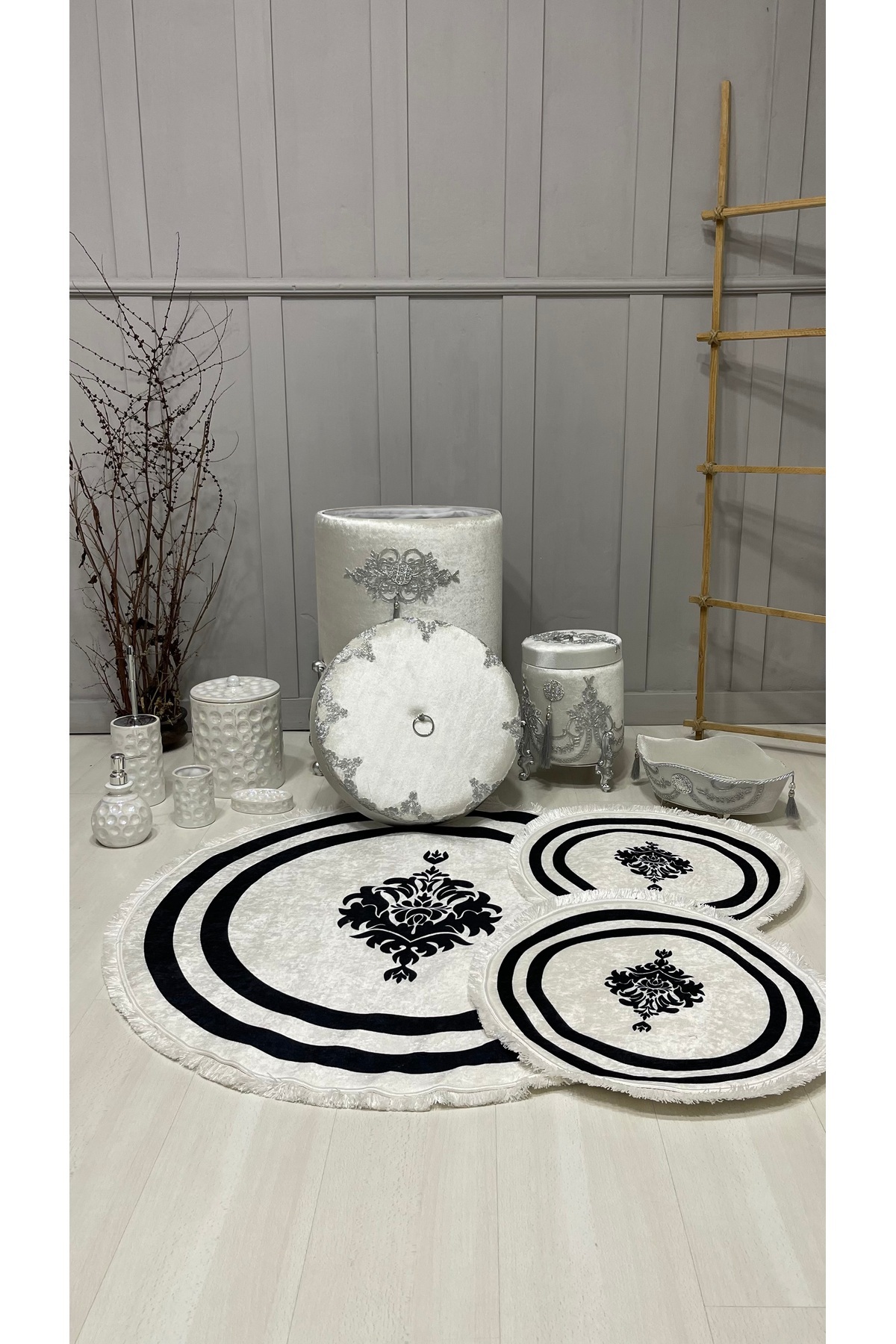 asra tasarım-Laundry Basket, Bathroom Rug, Bathroom Set, 4