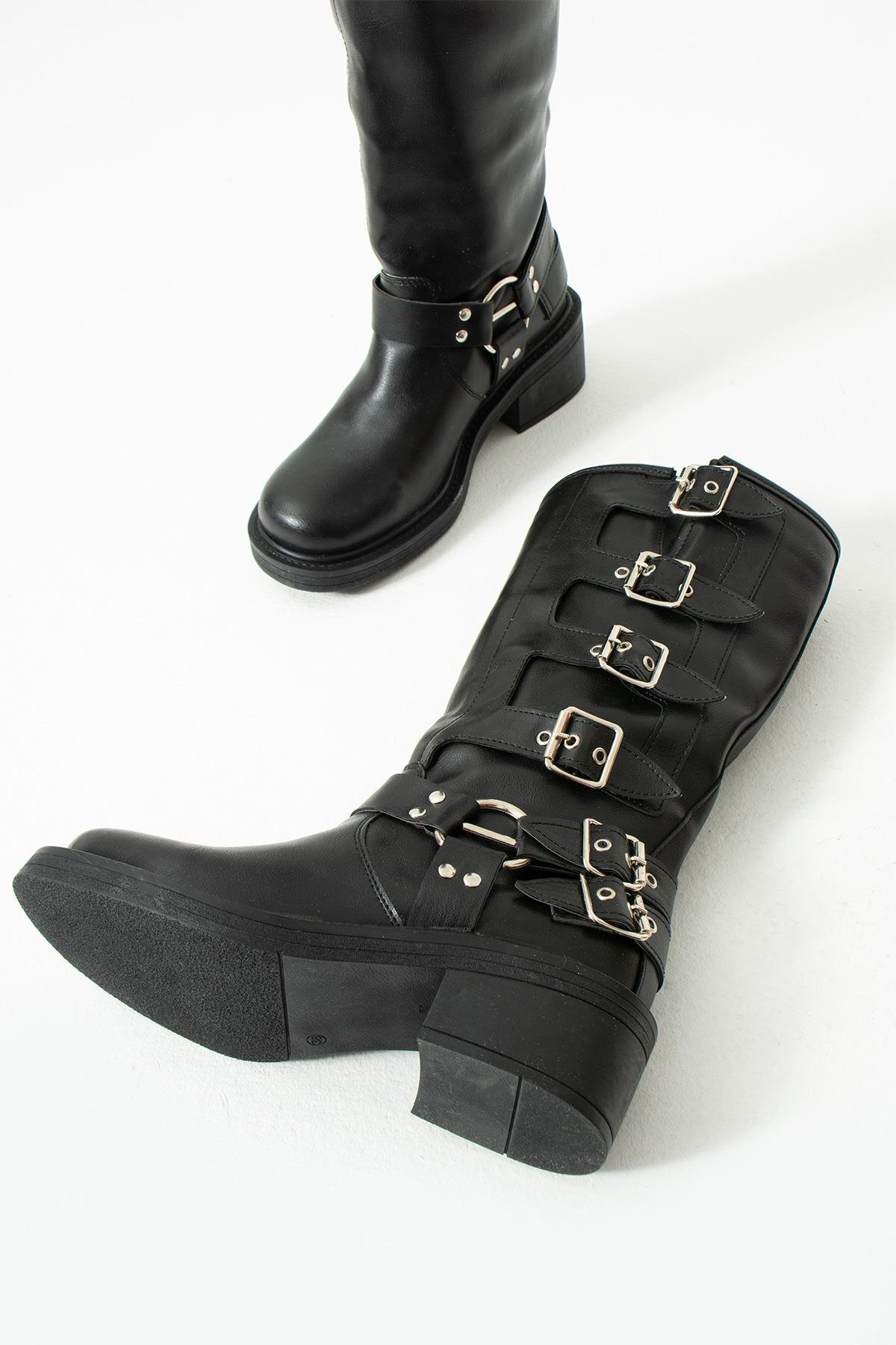Eataly Shoes 3003 Siyah Kemerli Kadın Çizme görsel 2