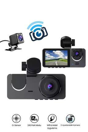 PREPARE Araç İçi Wi-fi Kamera HD 3 Kameralı 7/24 Kayıt G-sensör Mobil Uygulam...