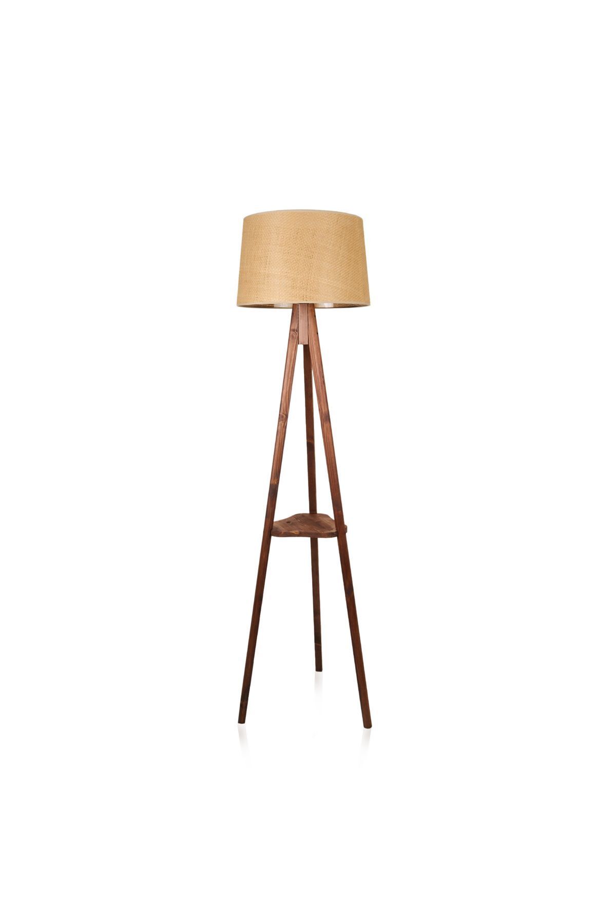SerenityHaven Lighting Sehpalı Tripod Lambader - Kahverengi / Ceviz - 153 cm