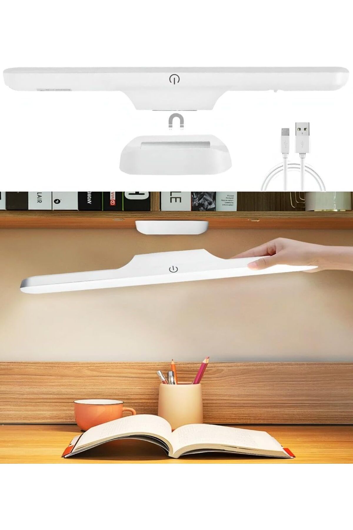 ÇAĞUR Dark Şarjlı Aplik Led Işık, Mıknatıslı Dolap Altı Aydınlatma, Kitap Okuma Lambası, 3 Renk