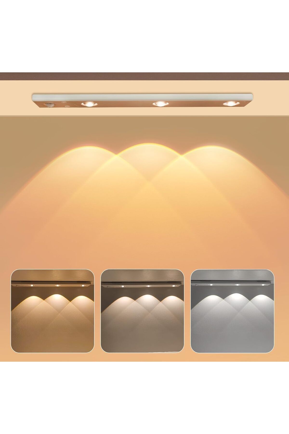 ÇAĞUR Dark 3 Led'li Şarjlı Dolap Altı Aydınlatma, Hareket Sensörlü, 3 Modlu, Yapışkanlı, Delme