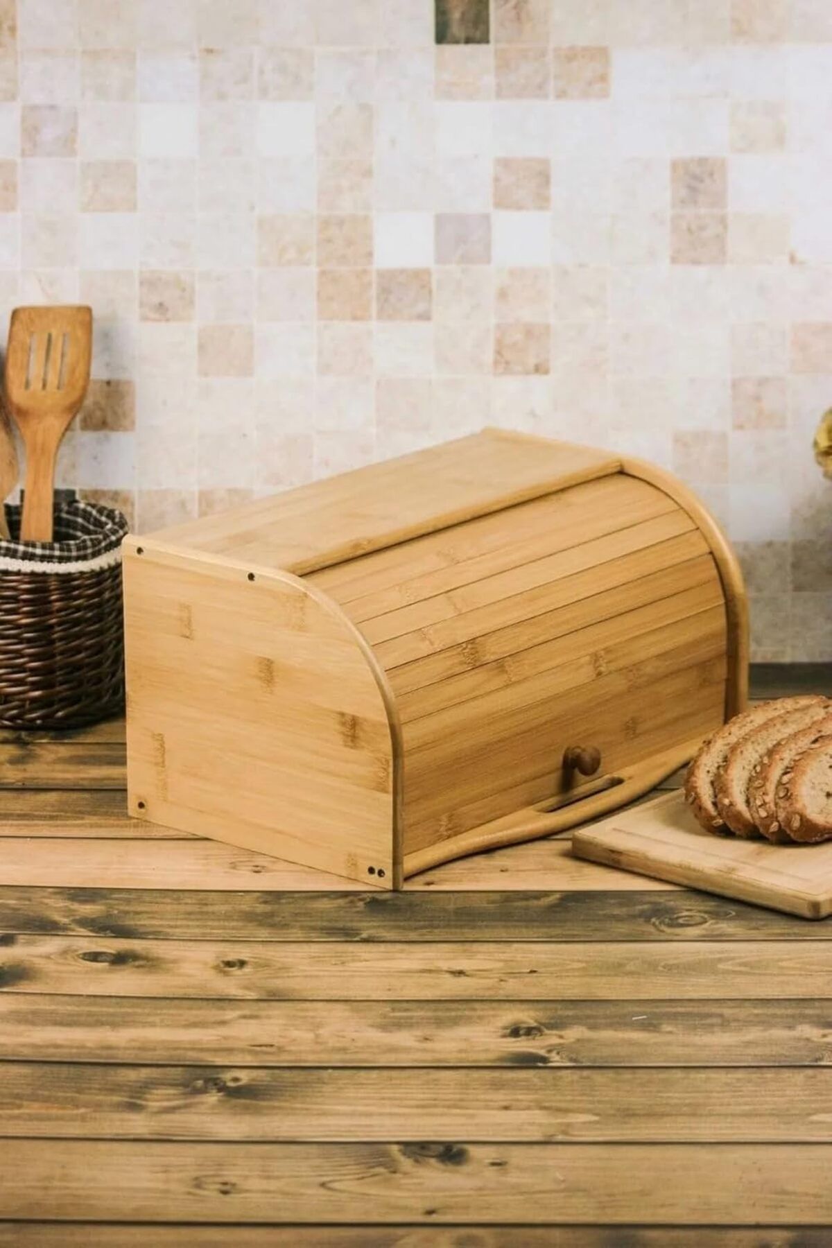 KDROĞLU GEÇMEZ Bambu Lüks Panjur Kapaklı Büyük Ekmek Dolabı, Bambu Ekmek Kutusu Ekmek Dolabı, Ekmek S