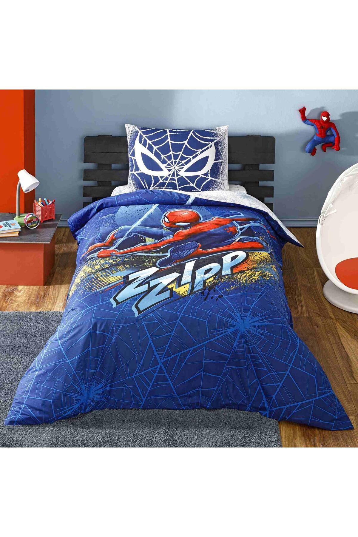 KDROĞLU KDROGLU Spider Man Blue City Lisanslı Karakter Baskılı%100 Pamuk Nevresim Takımı, Çok Renkli,