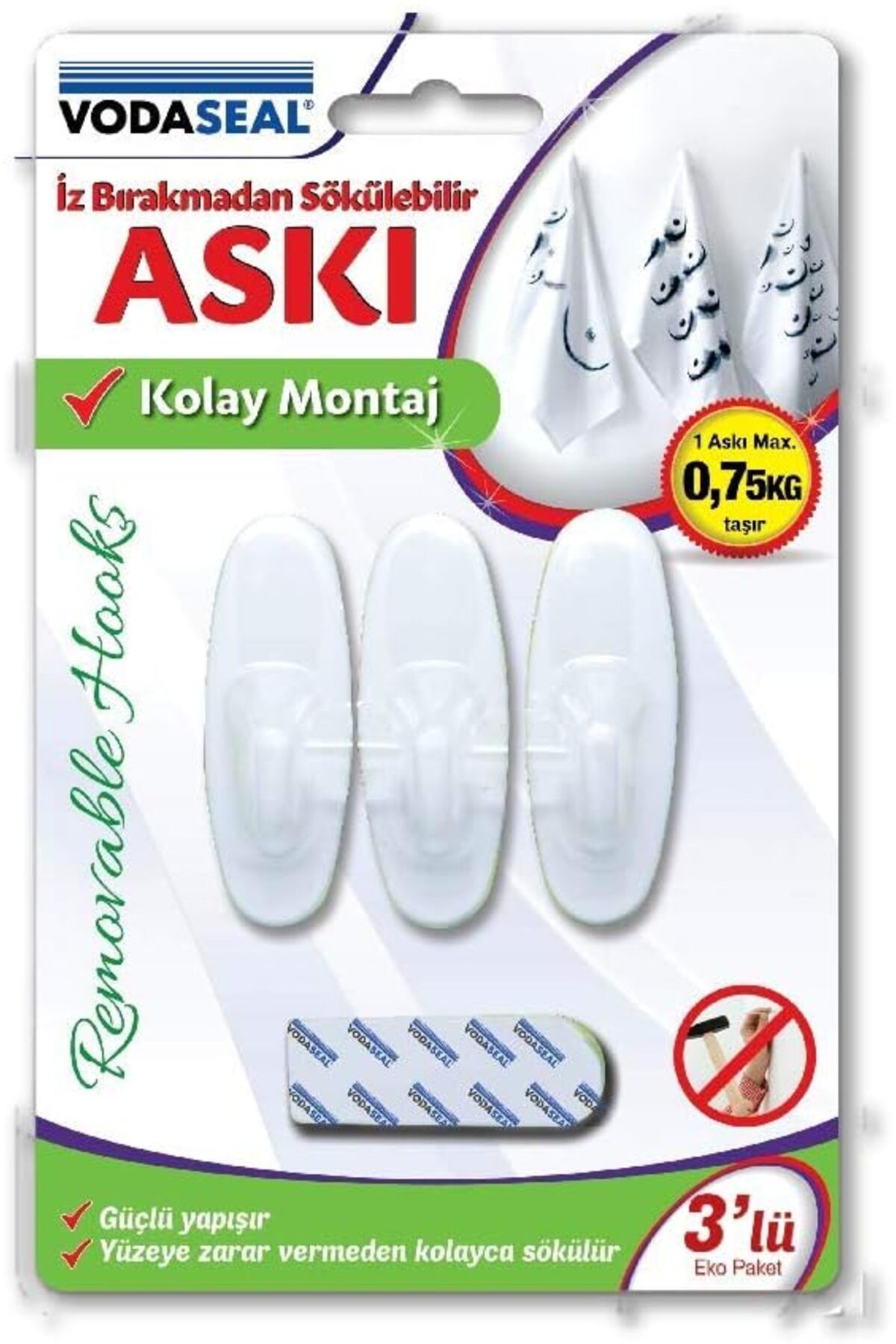 KDROĞLU 53.01.081 İz Bırakmaz 3'lü Oval Askı, Beyaz