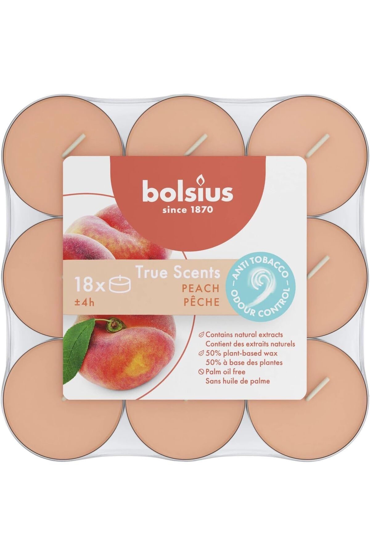 KDROĞLU plamystical Kokulu Tealight Mum, Şeftali Kokulu, Kırmızı Renkli, 18'li Paket, 4 Saatlik Uzun Yan