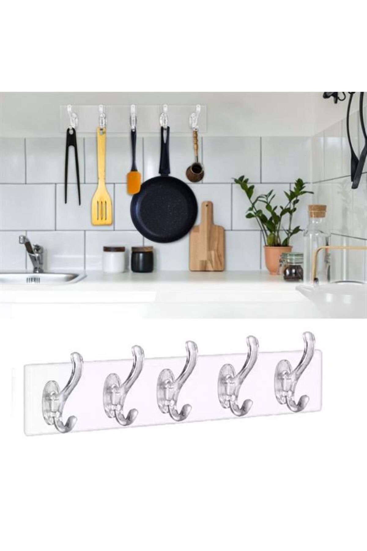 KDROĞLU KDROGLU 5'li Güçlü Yapışkanlı Şeffaf Duvar Askısı Banyo Mutfak Düzenleyici Pratik Ask