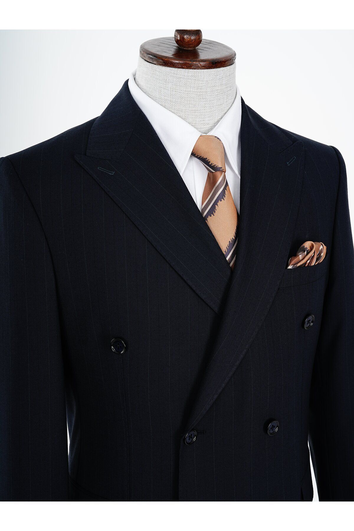 PAREZ-Premium Men's Double Breasted Striped Suit Slim Fit Italian Style Punto Stitched Jacket Pants 3