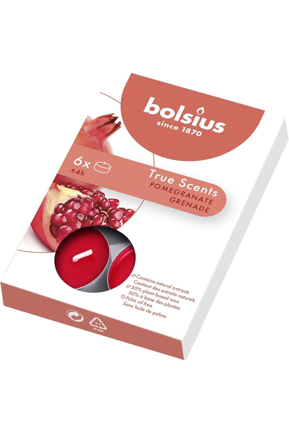 KDROĞLU plamystical Kokulu Tealight Mum, Nar Kokulu, Kırmızı Renkli, 6'lı Paket, 4 Saatlik Yanma Süresi