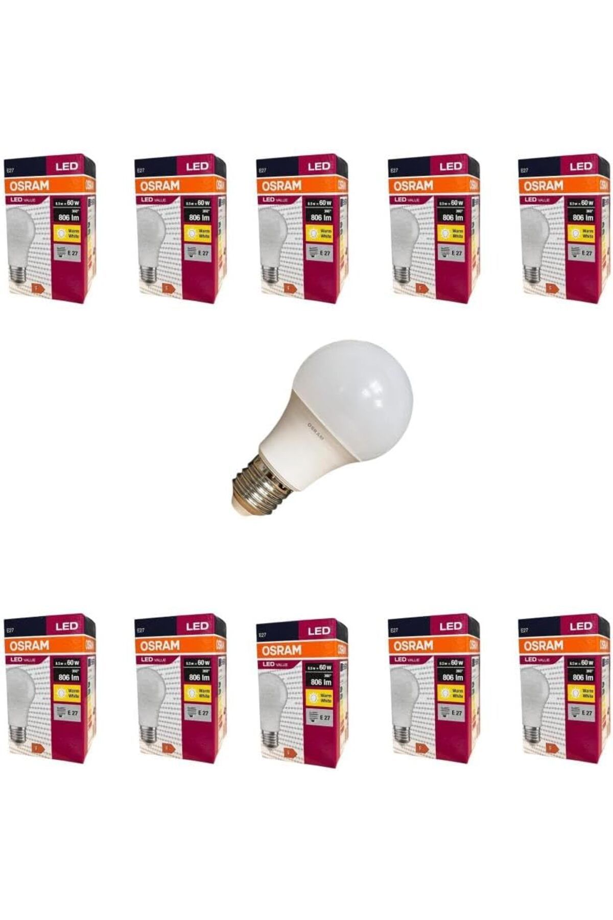 KDROĞLU KDROGLU Led Value 8.5 Watt (60W) Led Ampul 2700K Sarı Işık E27-10 Adet New Desing 1109836