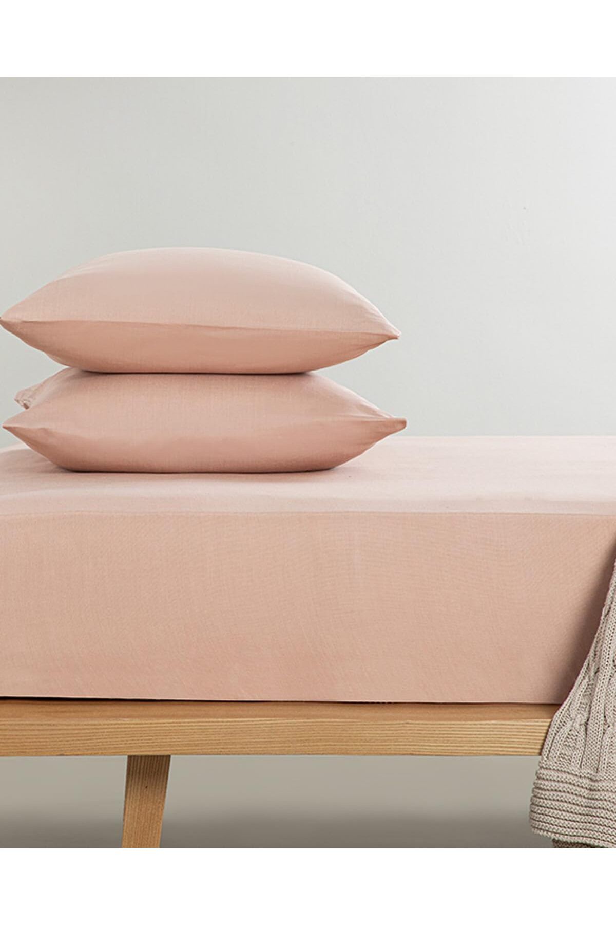 KDROĞLU KDROGLU Home Novella Premium Soft Cotton Tek Kişilik Lastikli Çarşaf Takımı Gül Kurusu New Des