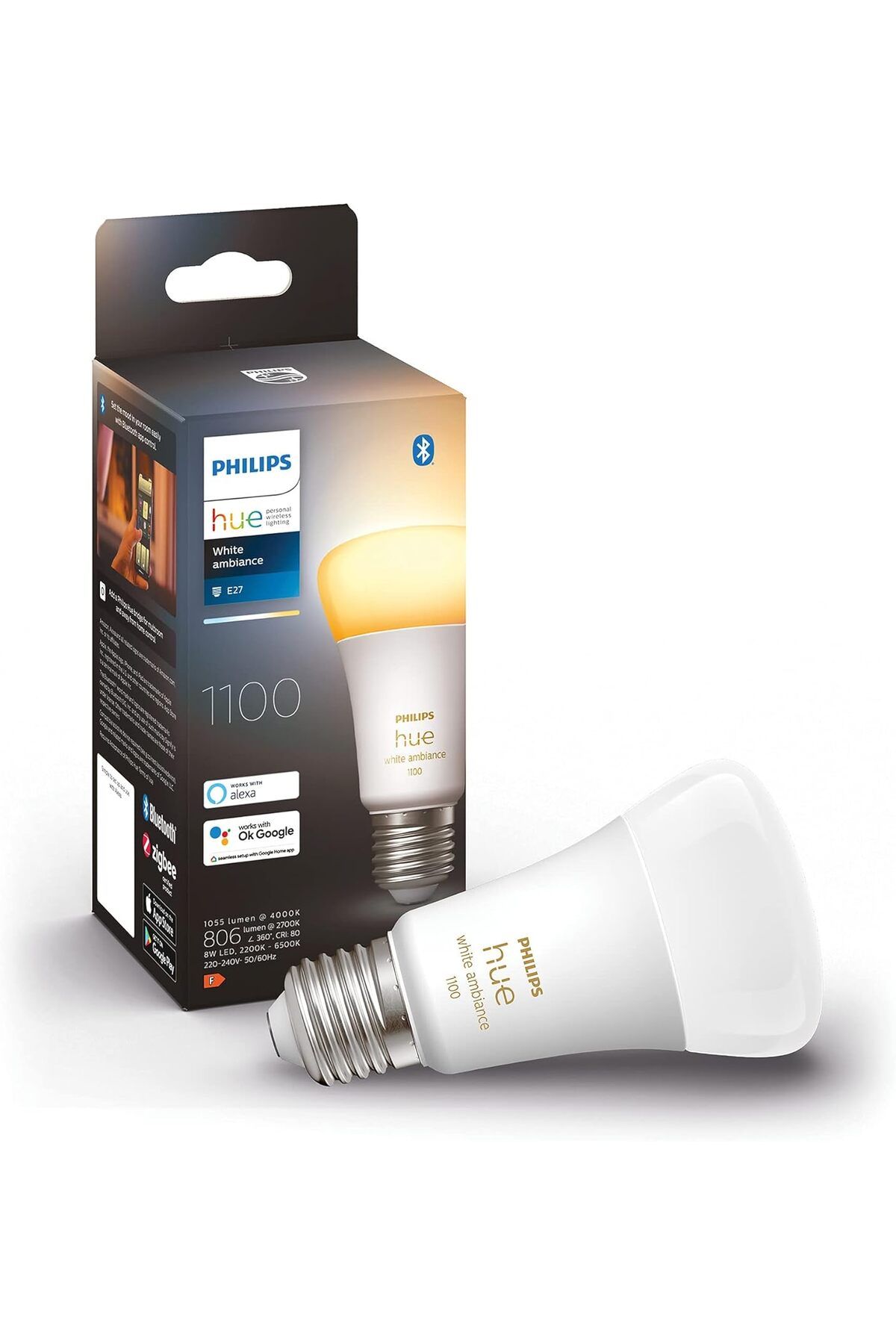 ÇAĞUR çağur HueWA 8-75W Beyaz Ambiyans Akıllı E27 Led Ampul, Bluetooth Özellikli YENİ 1109945