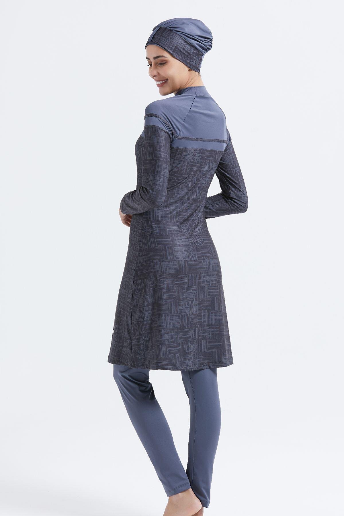 C&CITY Full Covered 3-Piece Hijab Swimsuit C12009 Anthracite- Trendyol