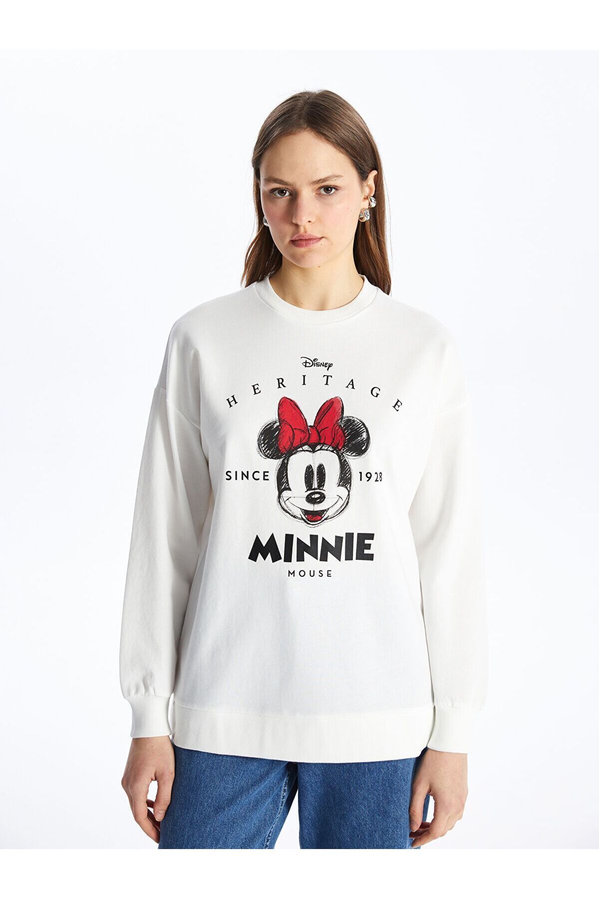 LC Waikiki Bisiklet Yaka Minnie Mouse Baskılı Kadın Sweatshirt