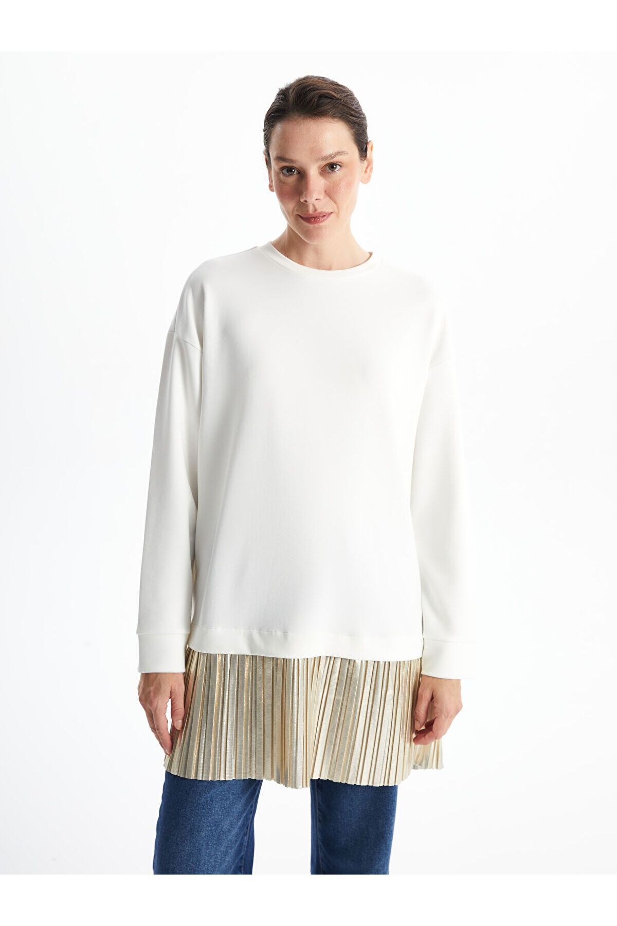 LC Waikiki Bisiklet Yaka Düz Oversize Kadın Sweatshirt Tunik