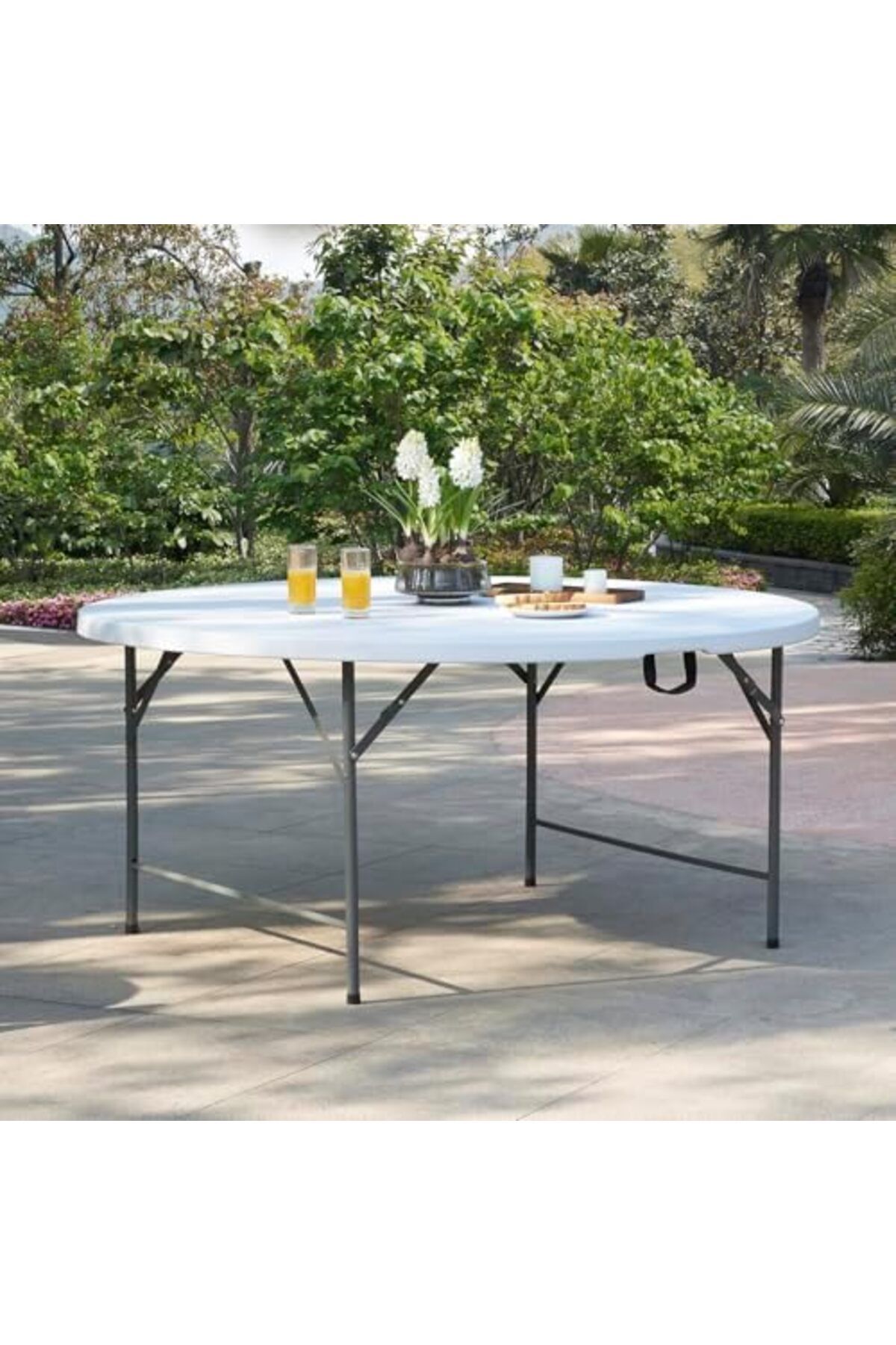 MAPLE HOME DECORATION-Plastic Folding Table Portable Trestle Multi-purpose Dining Camp Picnic Party Event Table Dia150cm 4