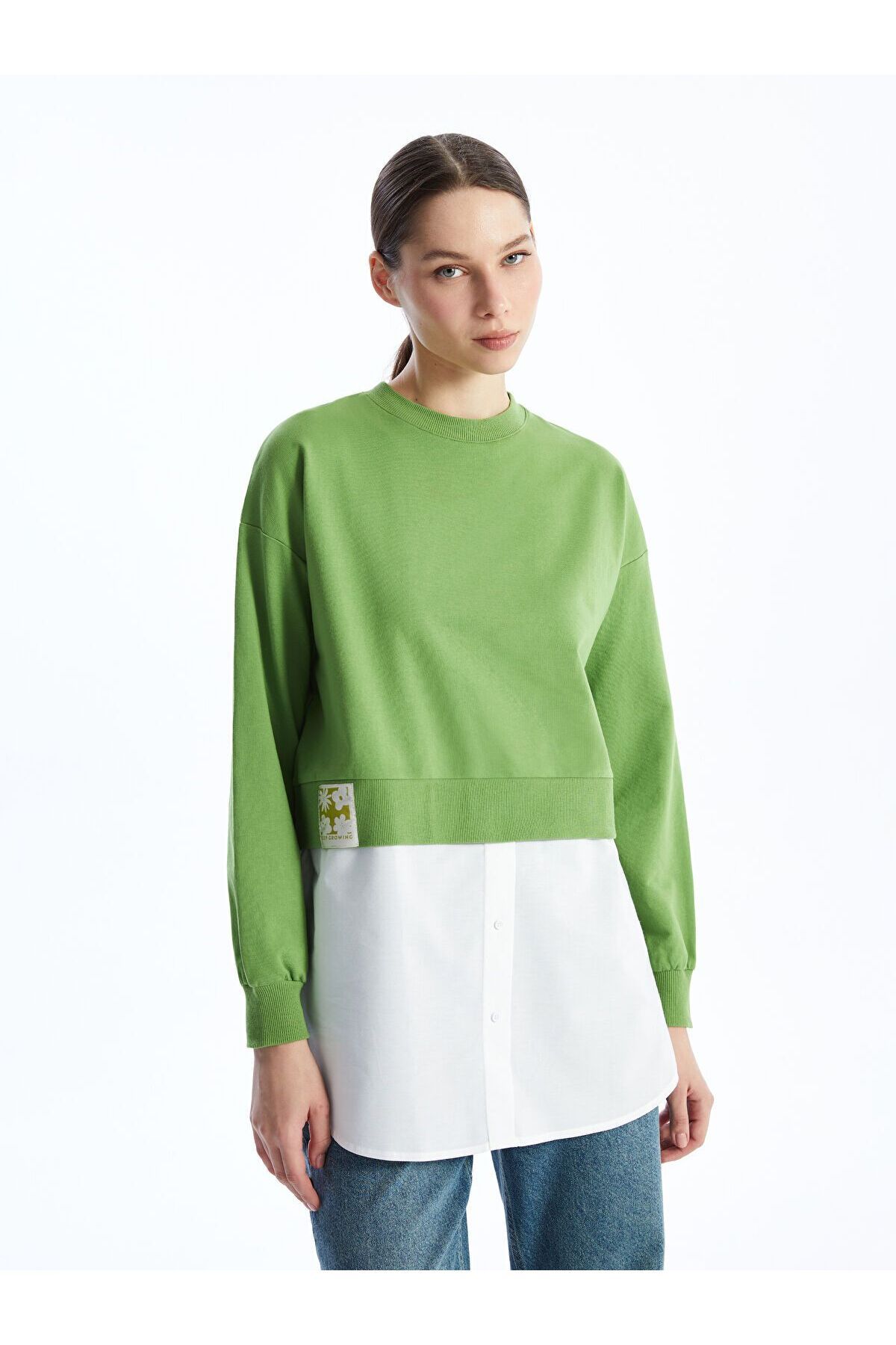 LC Waikiki Bisiklet Yaka Baskılı Oversize Kadın Sweatshirt Tunik