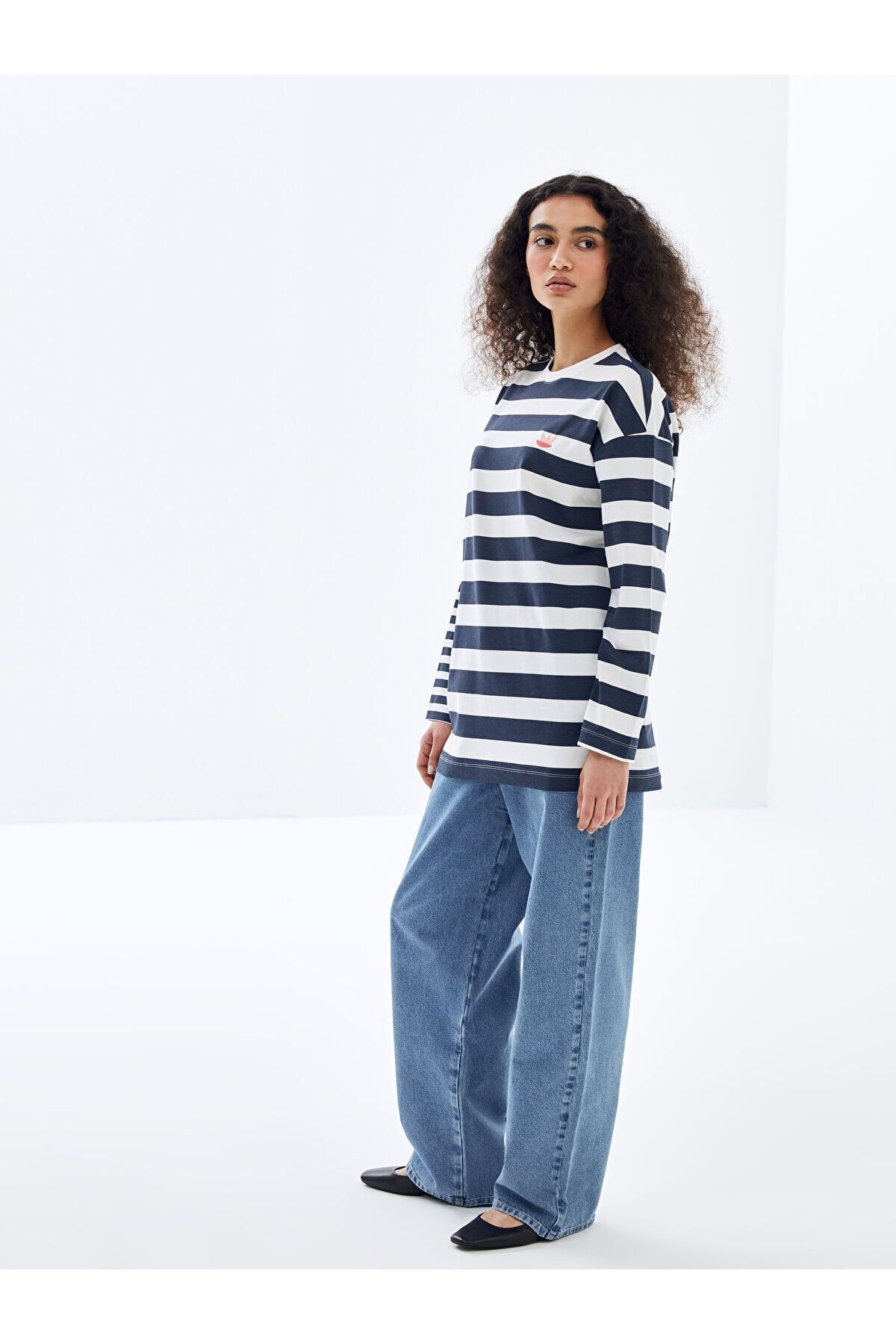 LC Waikiki Bisiklet Yaka Çizgili Kadın Sweatshirt Tunik