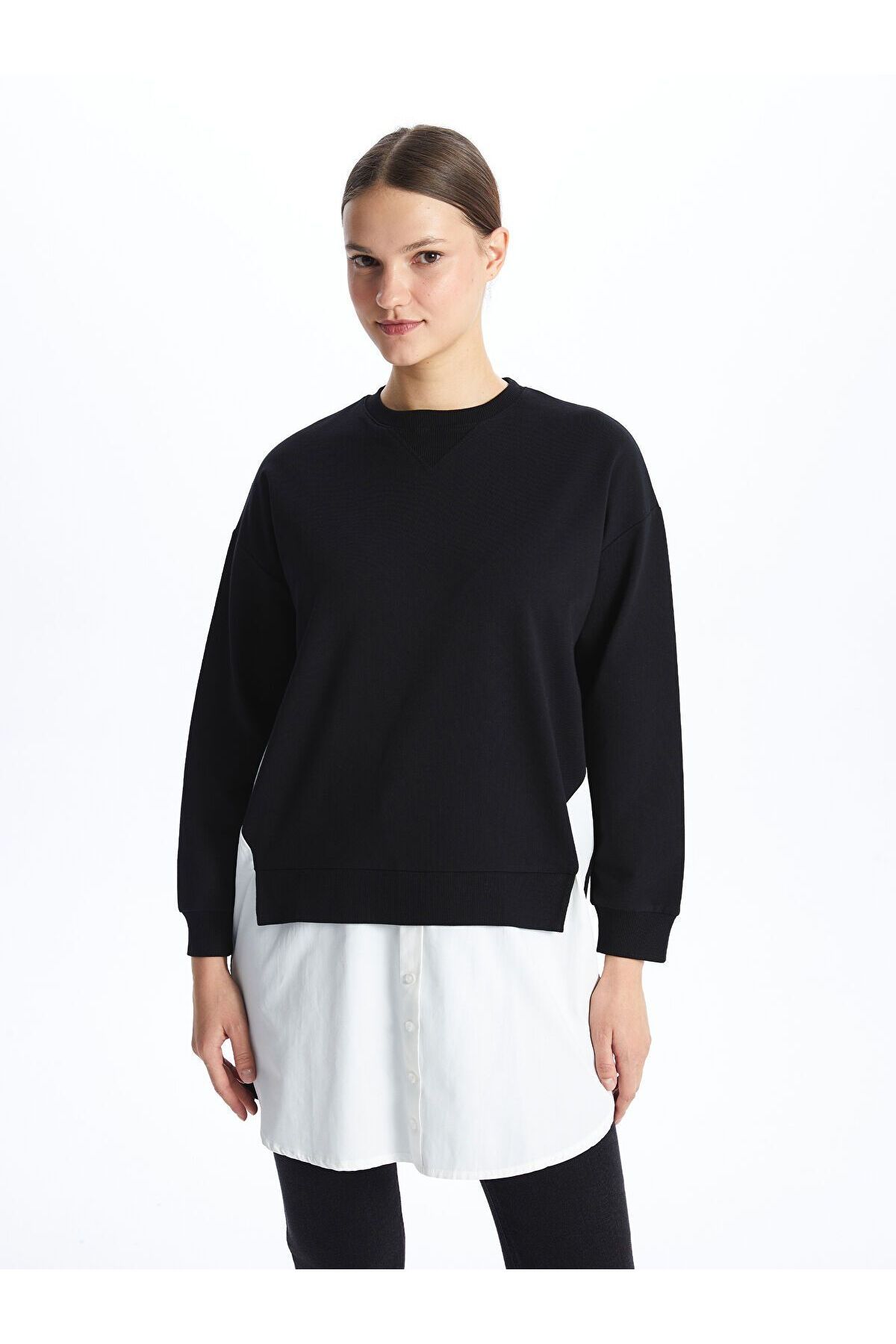 LC Waikiki Bisiklet Yaka Düz Oversize Kadın Sweatshirt Tunik
