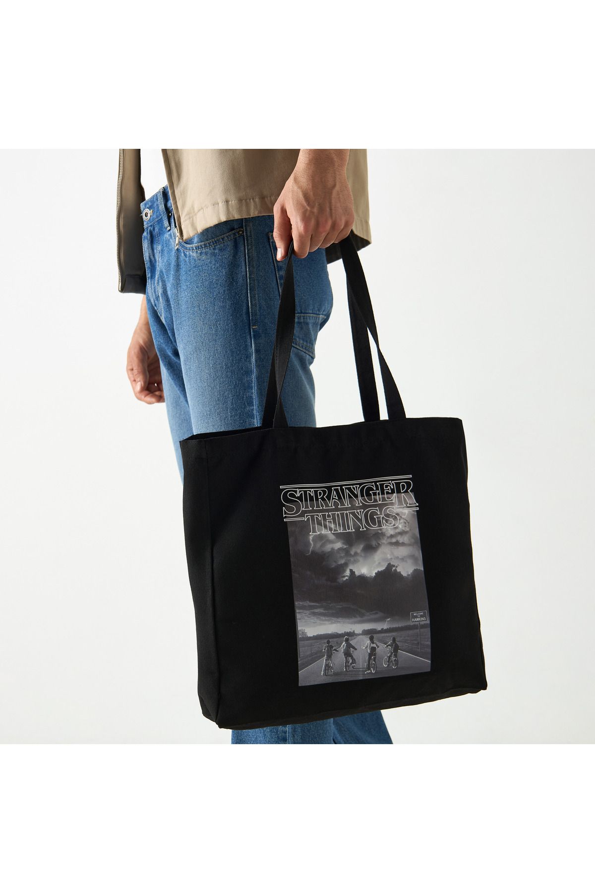 SP Characters-Stranger Things Print Shopper Bag with Double Handle 2