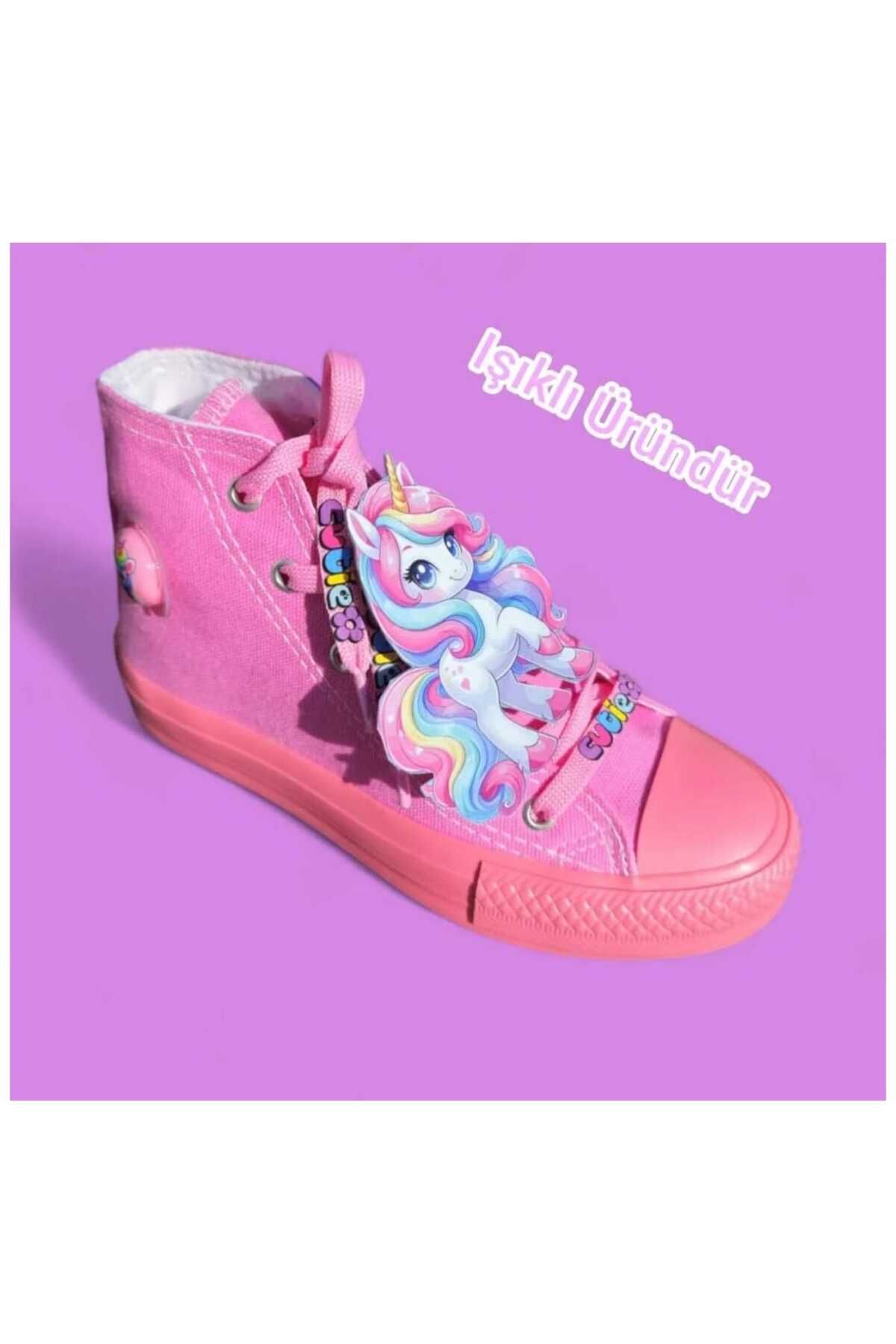 bhk desing Bağcık detaylı ışıklı premses at pembe taban keten kız çocuk kanvas spor ayakkabı sneaker