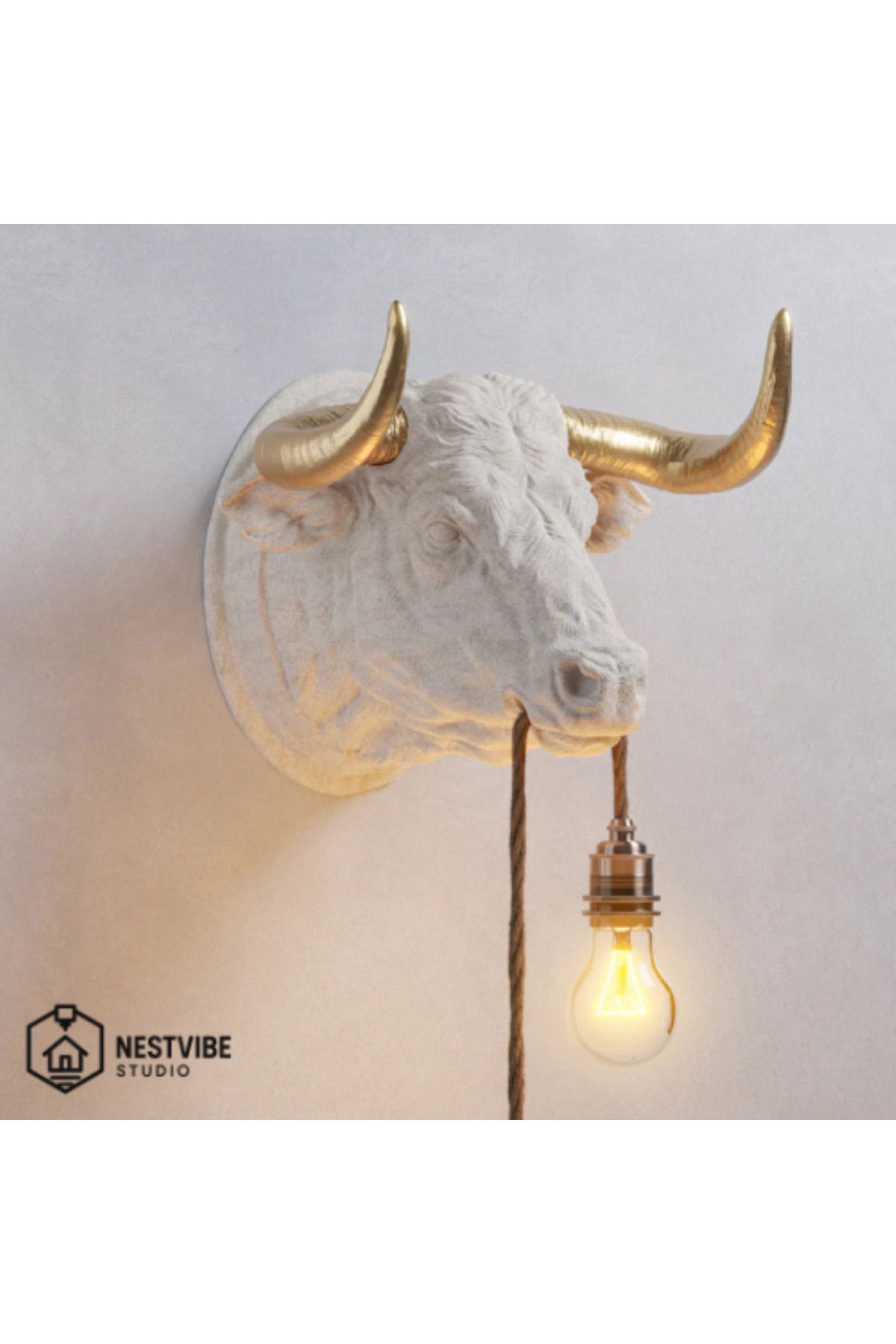 DREAM MODE Altın Boynuzlu Şık Boğa Tasarımlı Duvar Lambası Nestvibe özel seri