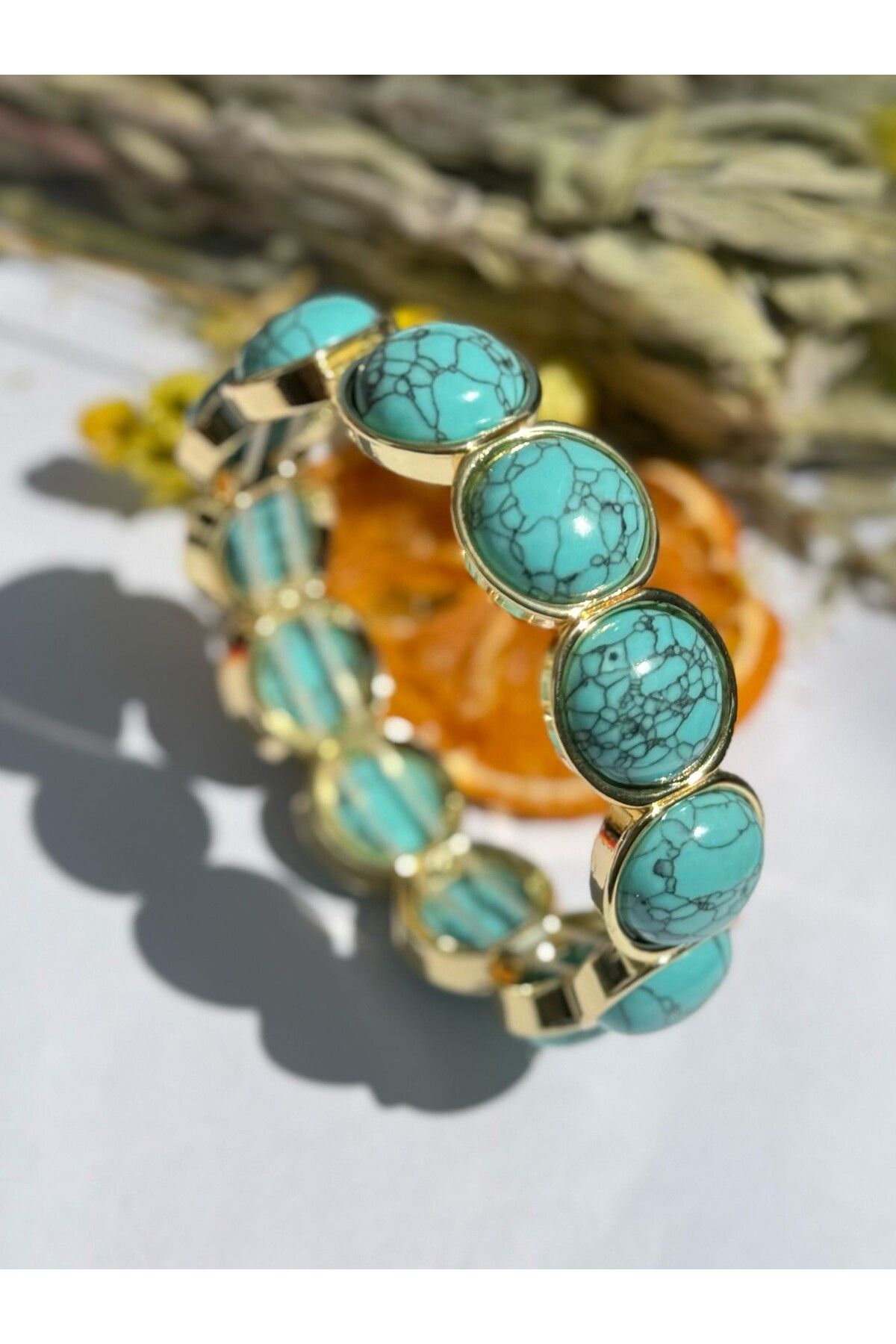 MyladyAccessoriess-Special Series Opal Stone and Rubber Detailed Brass Plated Bracelet Red 7