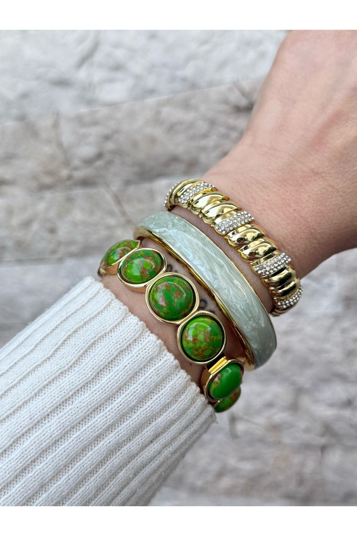 MyladyAccessoriess-Special Series Opal Stone and Rubber Detailed Brass Plated Bracelet Red 5