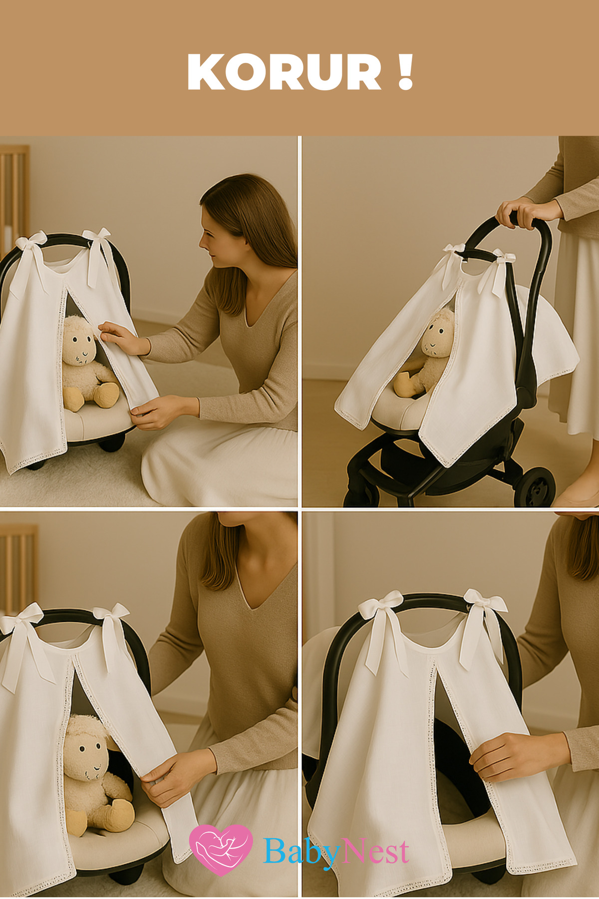 Babynest Puset Örtüsü/Bebek Arabası Örtüsü %100 Pamuk Müslin Beyaz fotoğrafı 2 (önizleme)