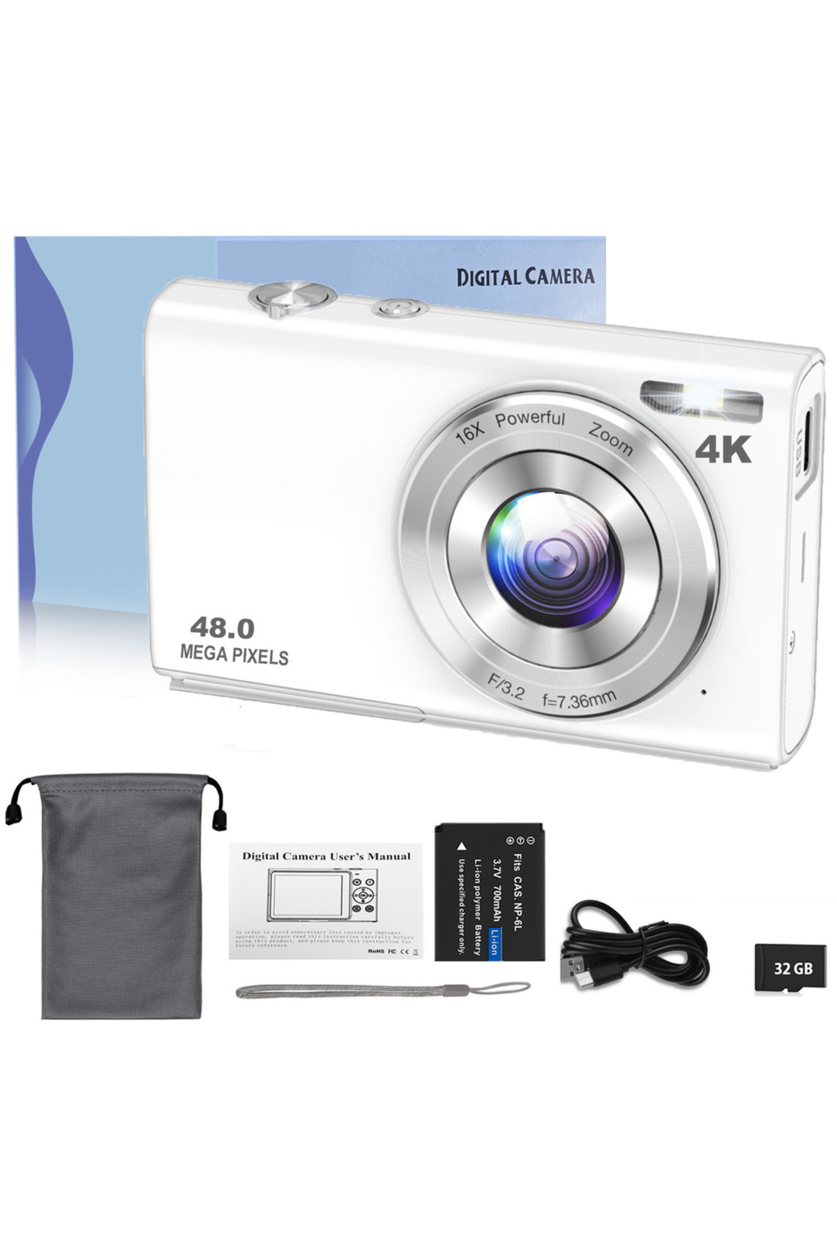 Choice-White-32G TF Card 4K Digital Camera Autofocus Vlogging Camera HD 48MP with 2.8" Large Screen Camcord 1
