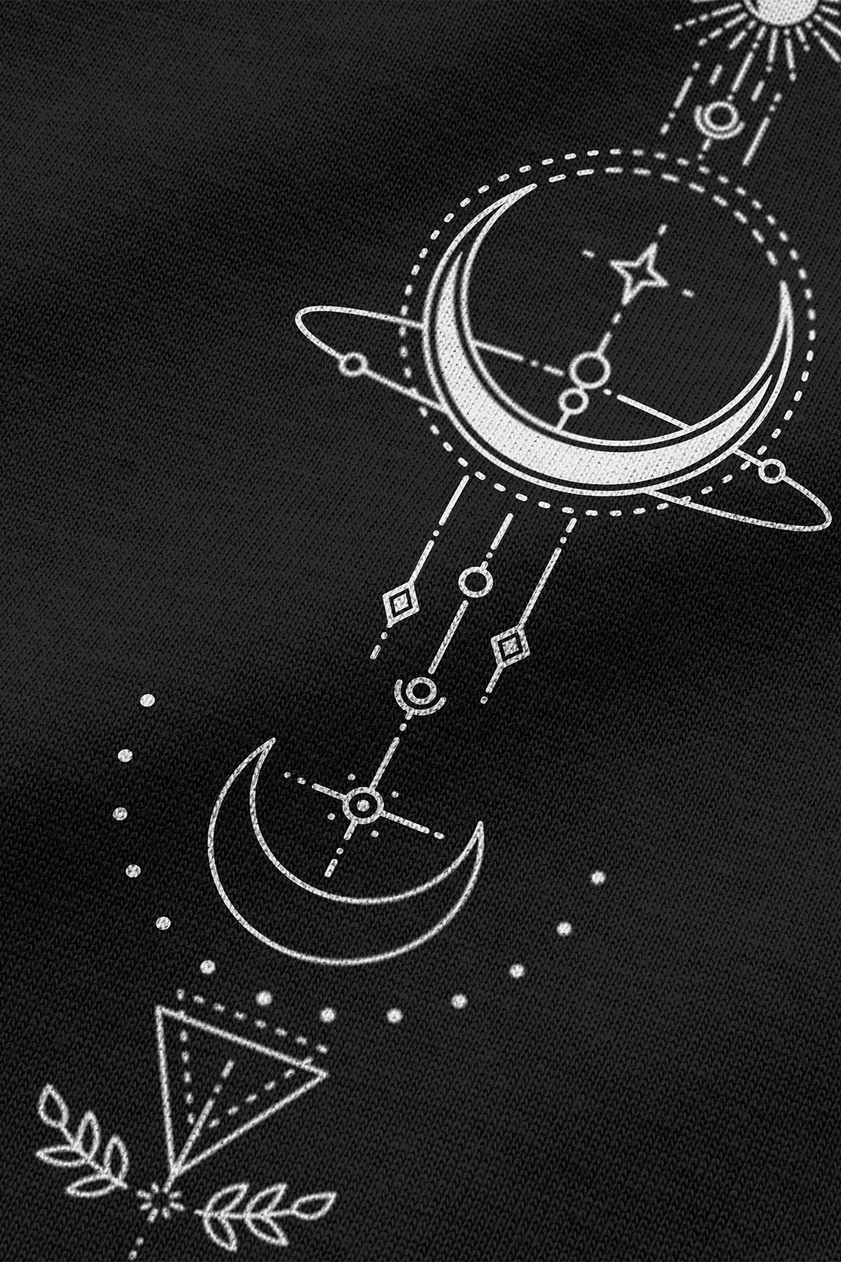 Overoz-Μαύρο μπλουζάκι Oversize Minimal Illustration Πίσω Τυπωμένο Oversize Unisex Tshirt 1353 6