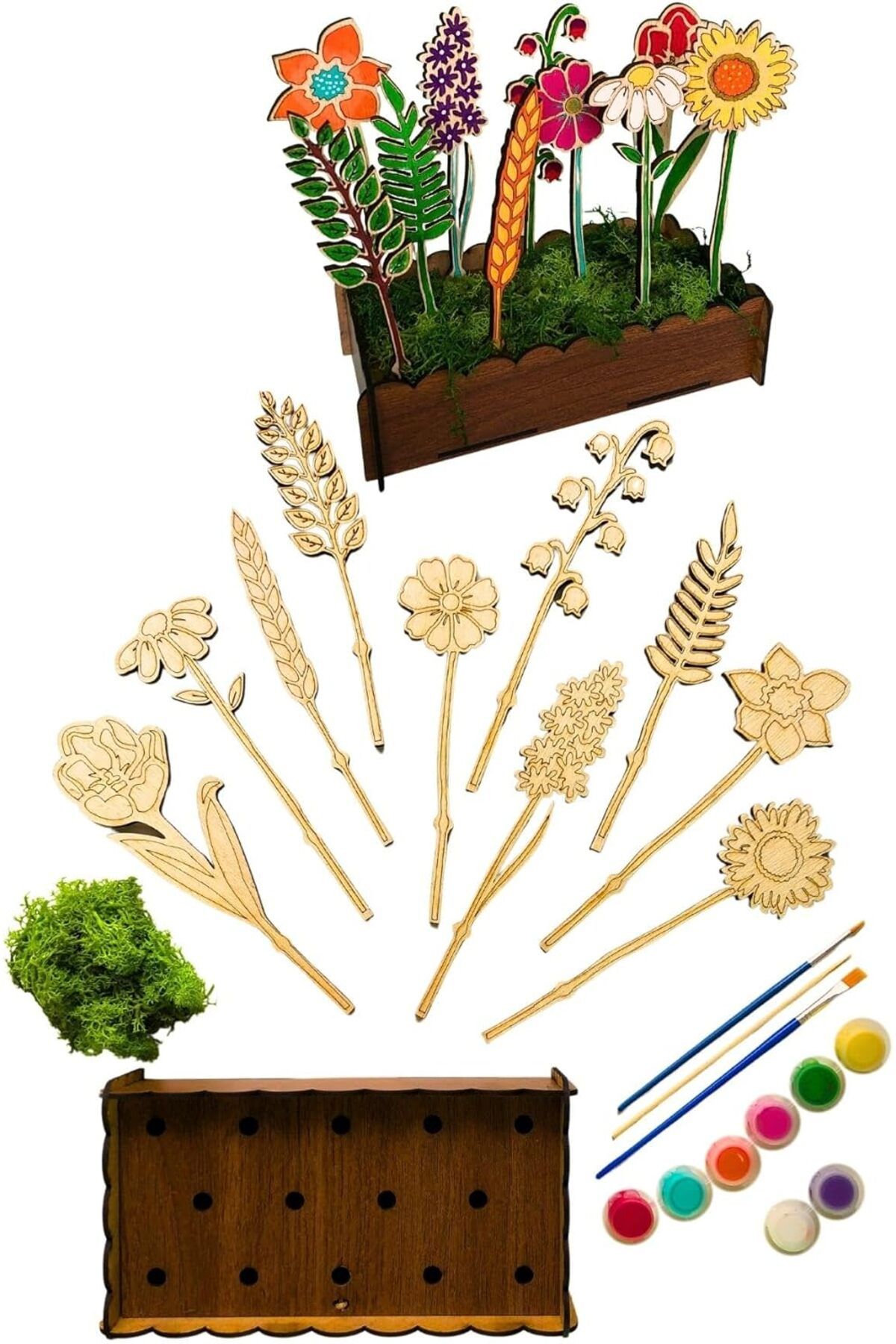 Mu Art Ahşap Mrt inside Ahşap Boyama Seti, Çiçek Desenleri, 18-20 cm, 10 Parça (10'lu Standlı) Art 871301