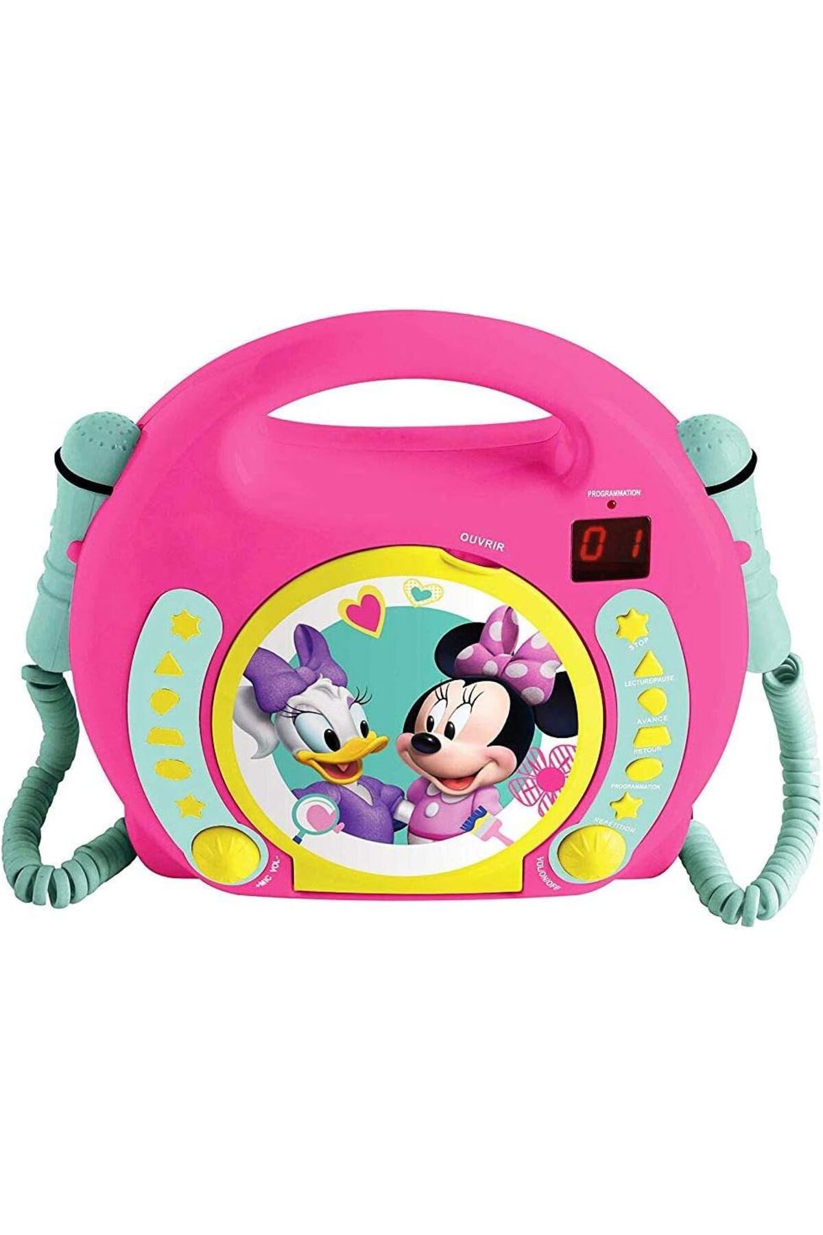 Mu Art Ahşap Mrt Junior Minnie Mouse CD Çalar, 2 Oyuncak Mikrofonlu, Kulaklık Jakı, Akülü, Pembe, RCDK100MN