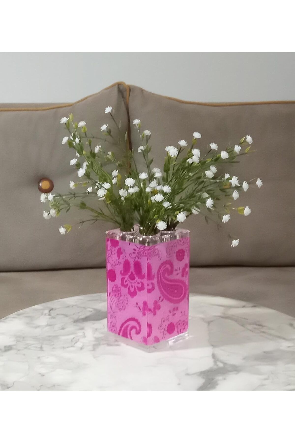 STOREMAX SRT DAHİL,VAZO DAHİL,VAZODA ÇİÇEK,BEYAZ YAPAY ÇİÇEK,VAZO DEKORATİF PEMBE 7X7X17CM FxYM 1126