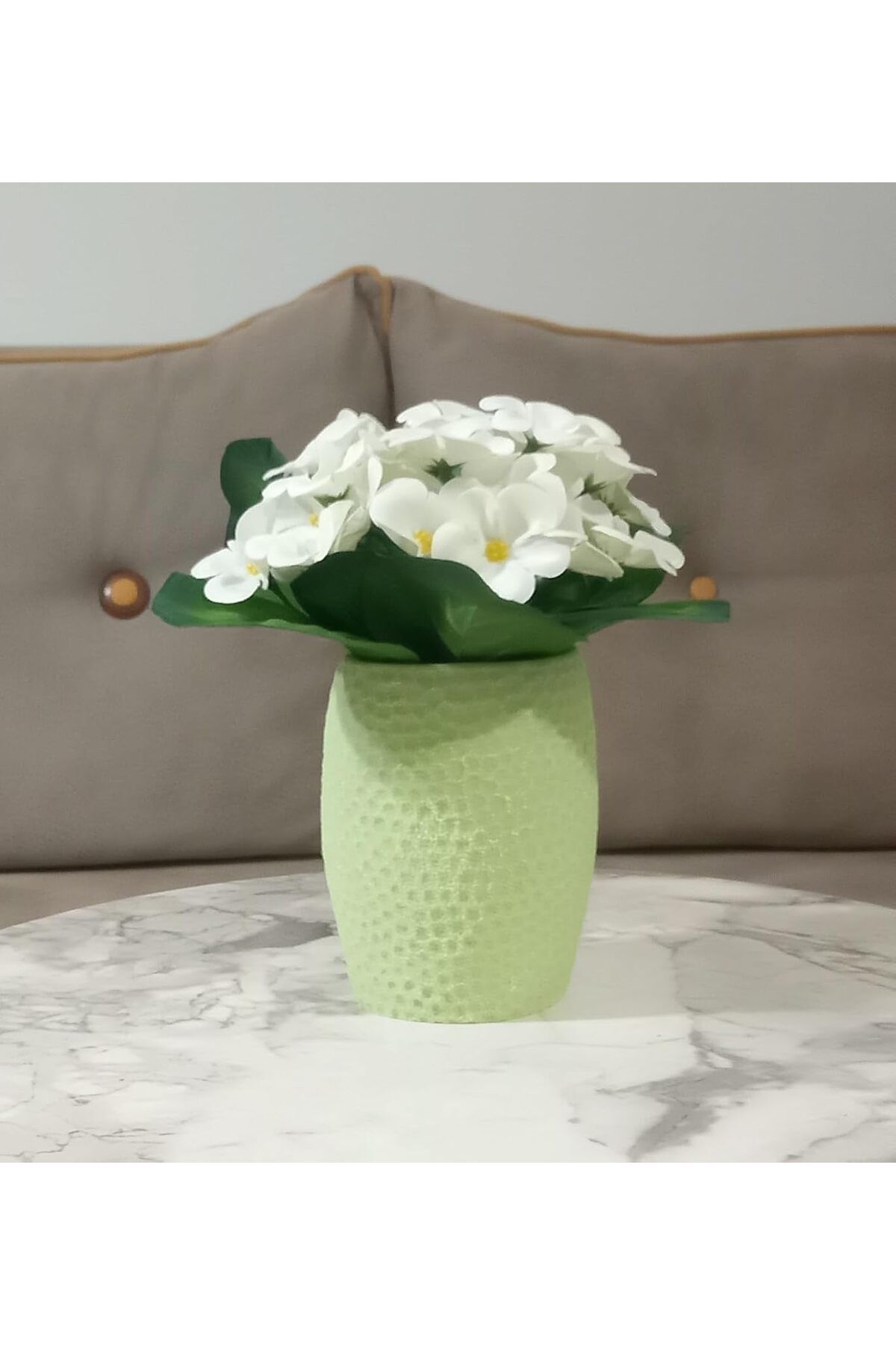 Mu Art Ahşap Mrt DAHİL,VAZO DAHİL,VAZODA ÇİÇEK,BEYAZ YAPAY ÇİÇEK,VAZO YEŞİL PETEK DESENLİ POLİRESİN