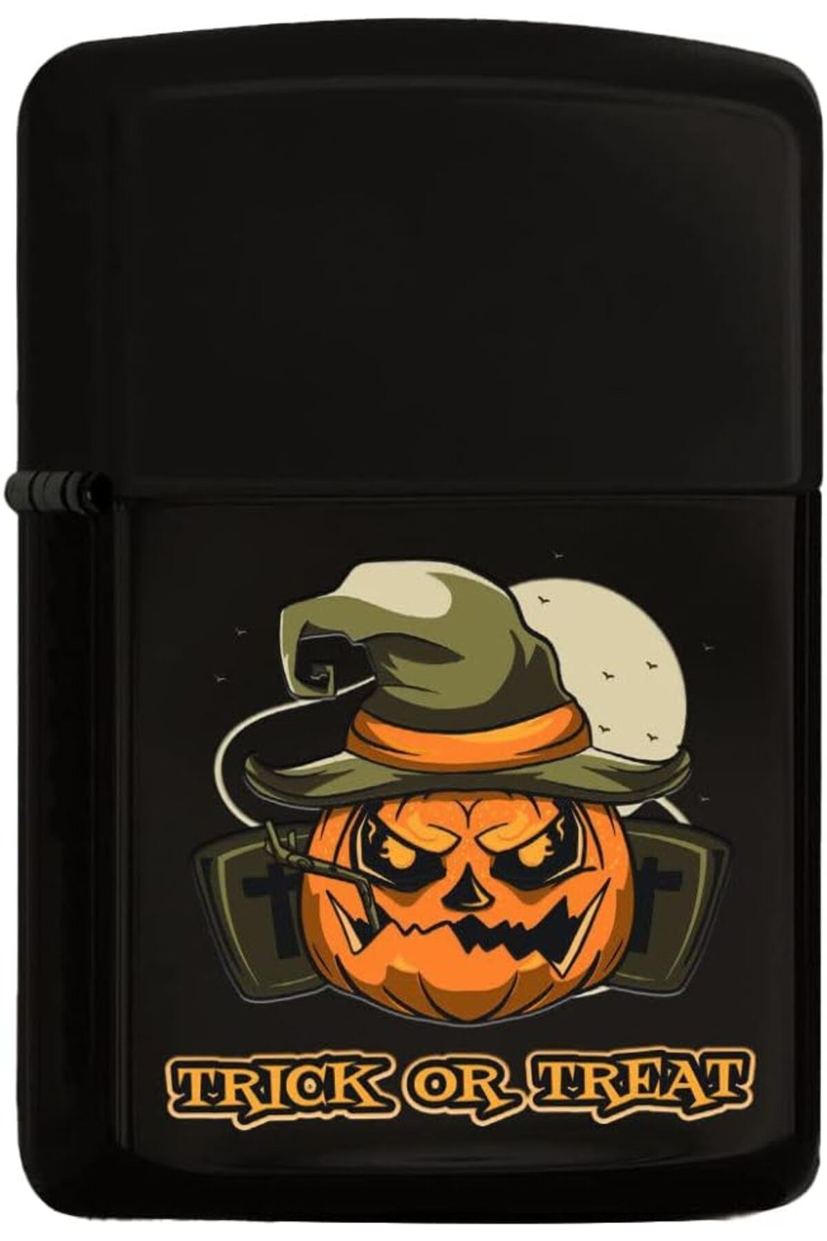 STOREMAX Sbl Gift Halloween Trick or Treat Tasarımlı Renkli Baskılı Siyah Benzinli Metal Çakmak