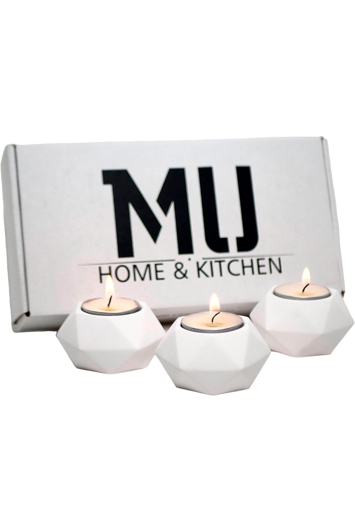Mu Art Ahşap Mrt 3'lü Set Tealight Mumluk - El Yapımı Beyaz Mumluk, Ev, Parti, Düğün, Masa Dekoru Art 87130