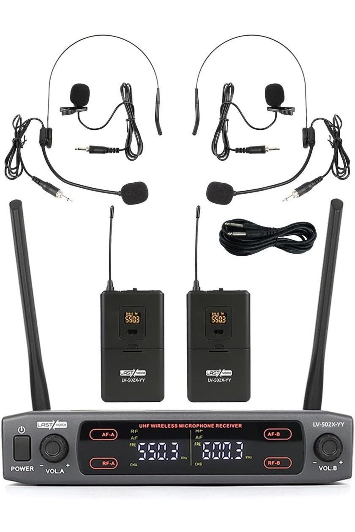 STOREMAX Lv-502H UHF Dijital 2x24 Kanal Çiftli Yaka Kafa Telsiz Kablosuz Mikrofon ELZFRNTR