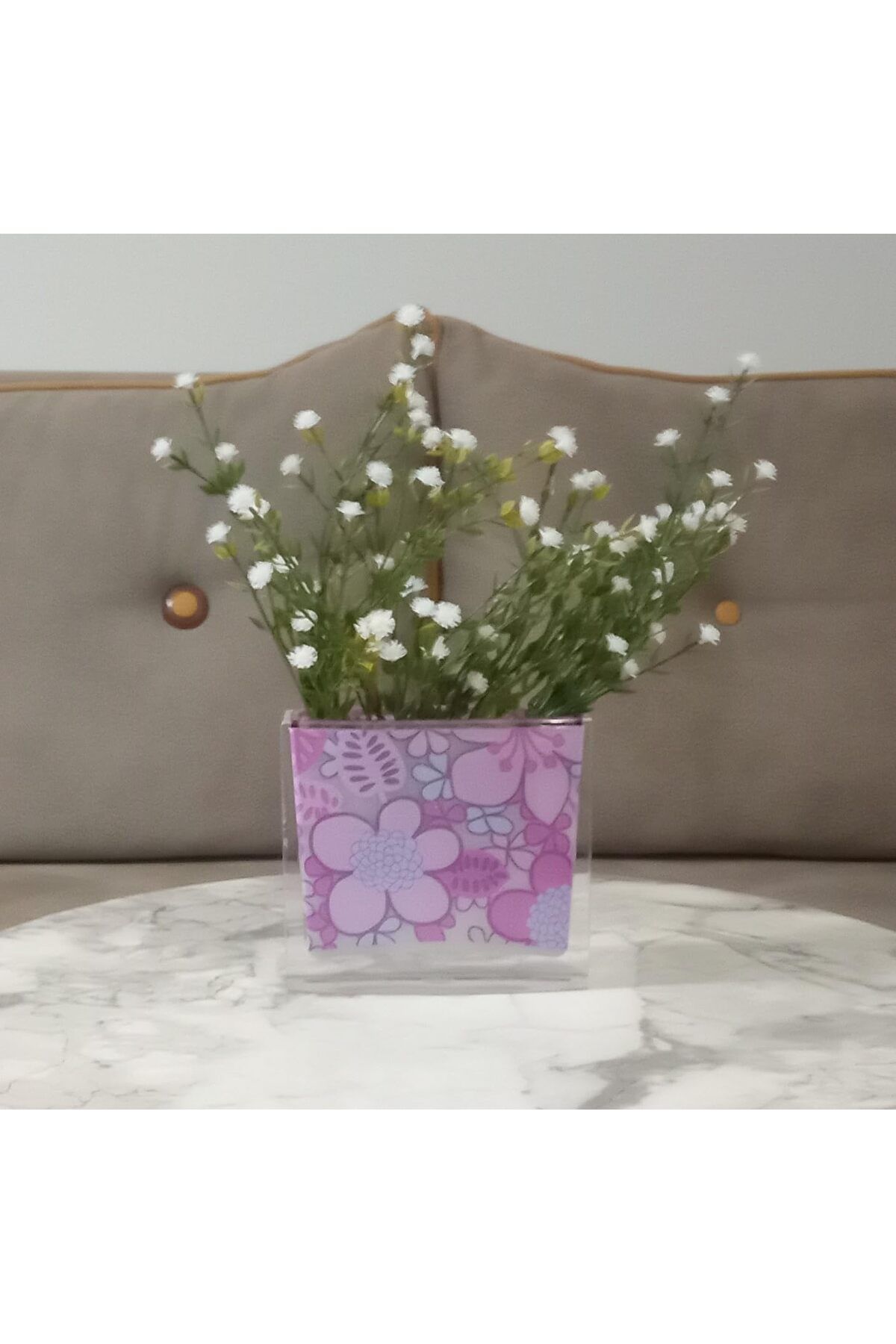 STOREMAX OZN DAHİL,VAZO DAHİL,VAZODA ÇİÇEK,BEYAZ YAPAY ÇİÇEK,VAZO DEKORATİF PEMBE ÇİÇEKLİ 10X15X