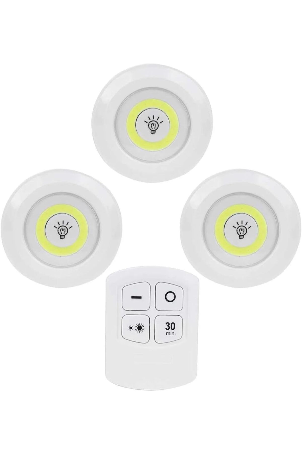 STOREMAX Rom Led Işık Kablosuz Uzaktan Kumandalı Dolap Içi Led Ampul Seti 3lü Set Gece Lambası Spot Lam