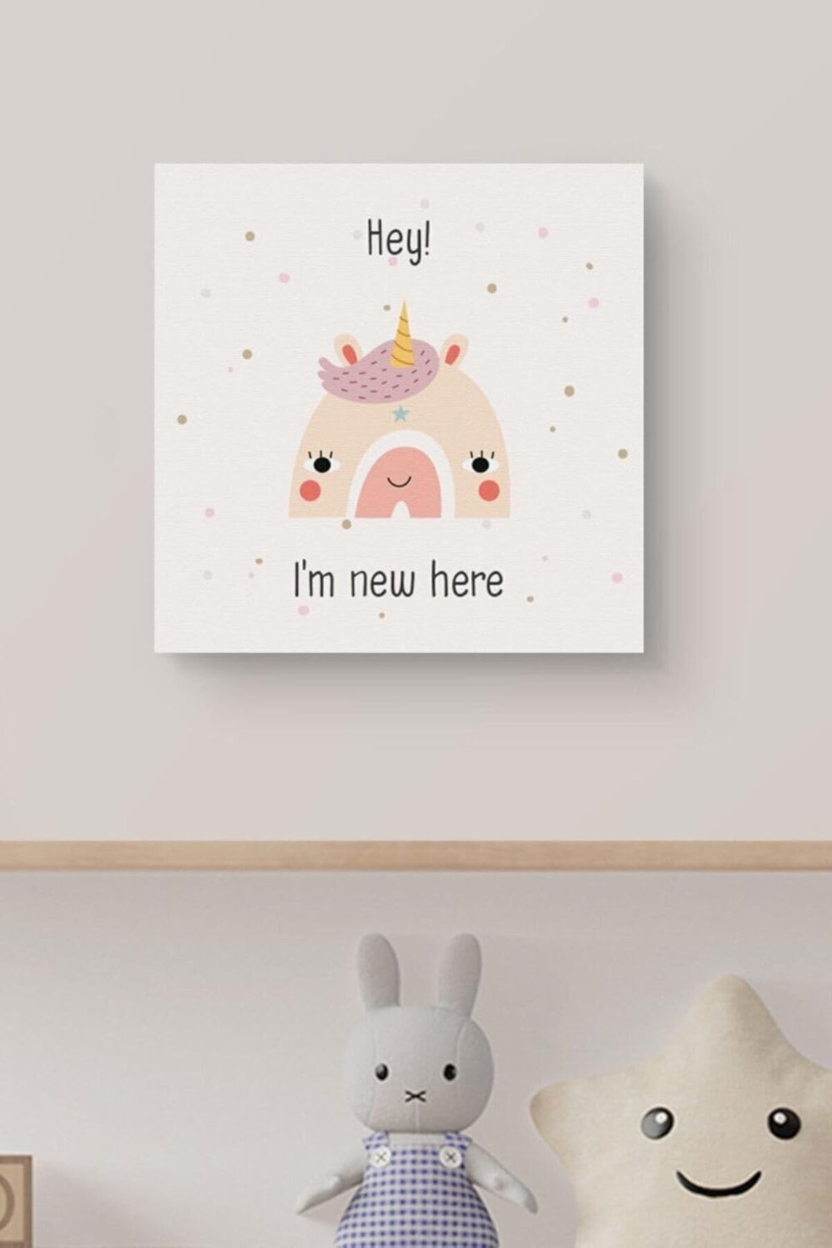Mu Art Ahşap Mrt Bebek Odası Için Minimal Unicorn Tasarımlı Kanvas 25 X 25 Cm Art 871301