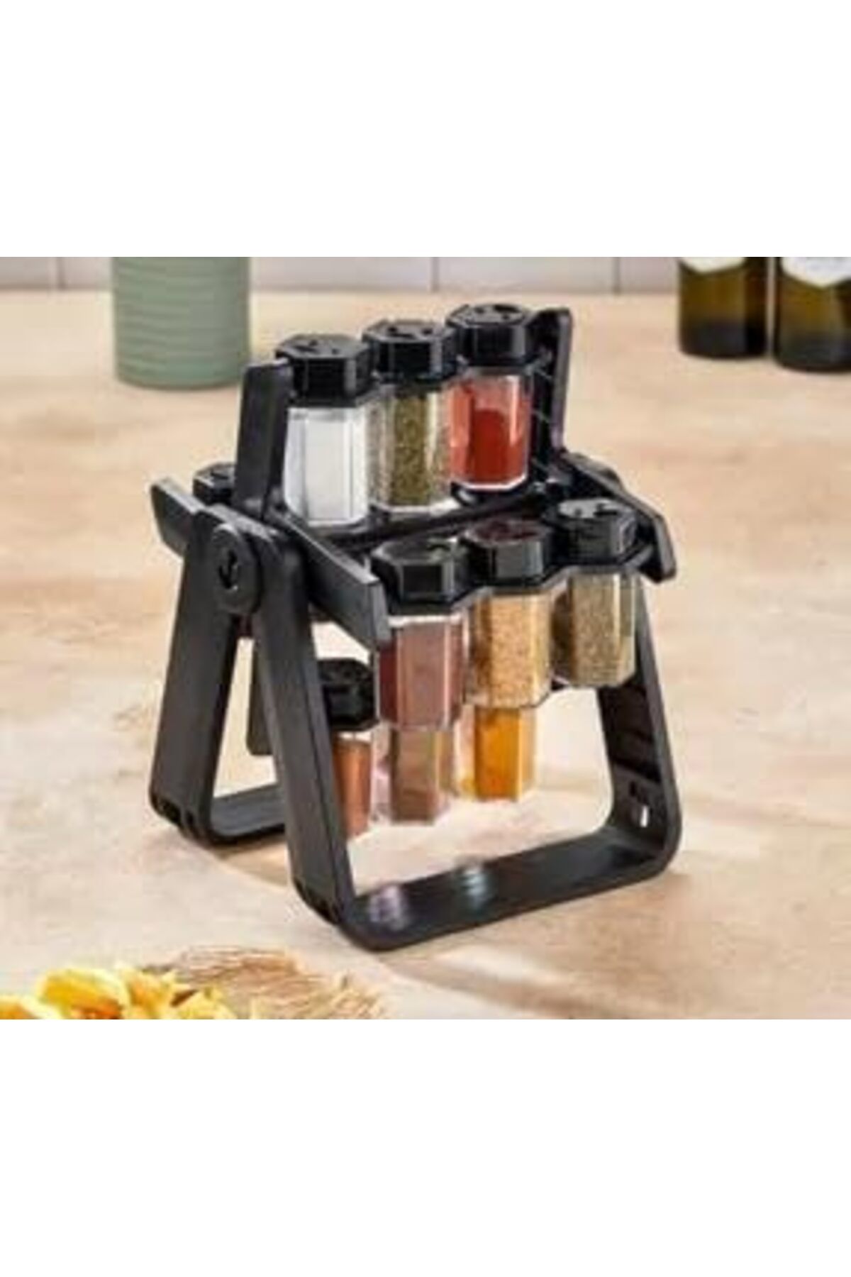 LUXE Baharatlık Standı, 12'li Şişeli Set, Siyah Plastik Raf, Duvara Monte Edilebilir LXSHP 1055529