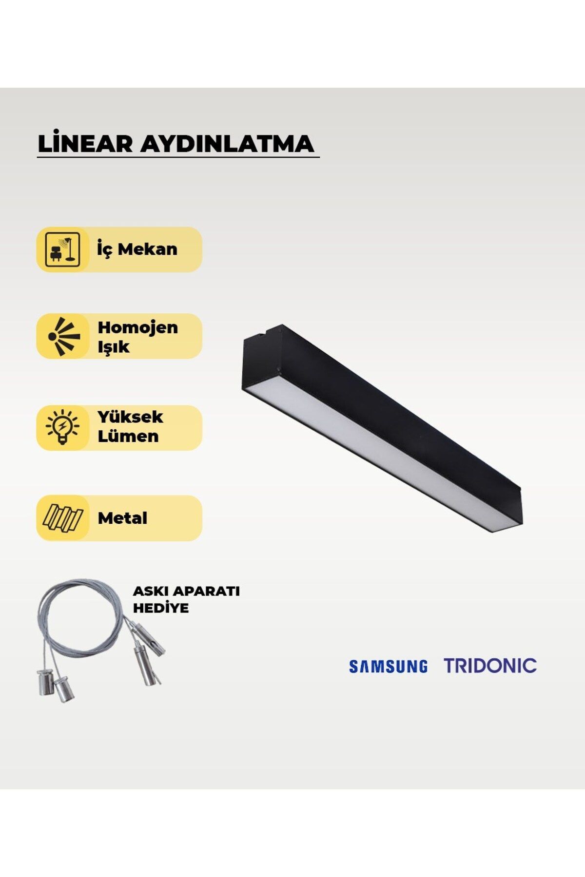 teknotrust 120 cm Siyah Metal Kasa Lineer Aydınlatma 6500K (Beyaz Işık)