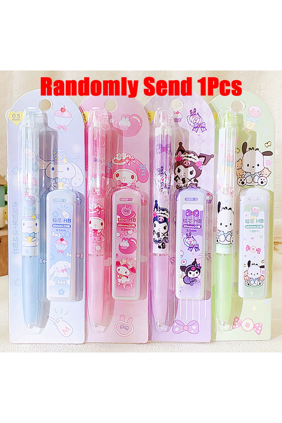 Choice-Random 1Pcs 4Pcs/Set Sanrio Melody Kuromi Cinnamoroll Pochacco Mechanical Pencil 0.5mm Press Pencils 1