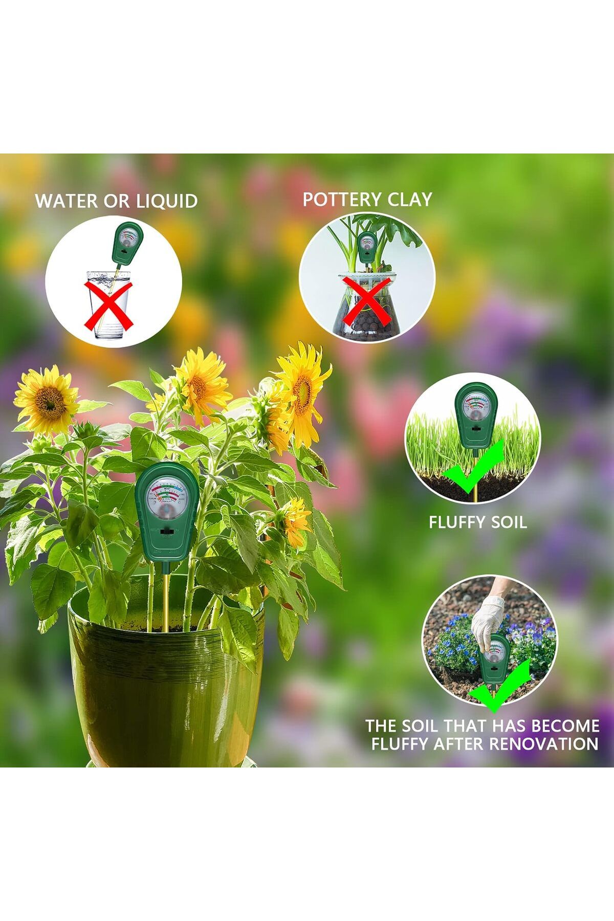 COOYA-3-in-1 Soil Test Kit,Clear Reading,Rotatable Display,Metal probes,Fast & Accurate for Garden,Farm 5
