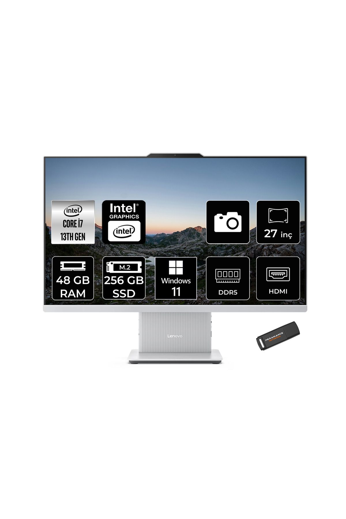 LENOVO IdeaCentre 24IRH9 i7 13620H 48GB DDR5 256GB SSD 27" FHD IPS W11H Beyaz All in One PC & PER4